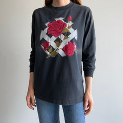 1980s Lattice Fence and Roses Long Sleeve T-Shirt with Sun Fade Fold