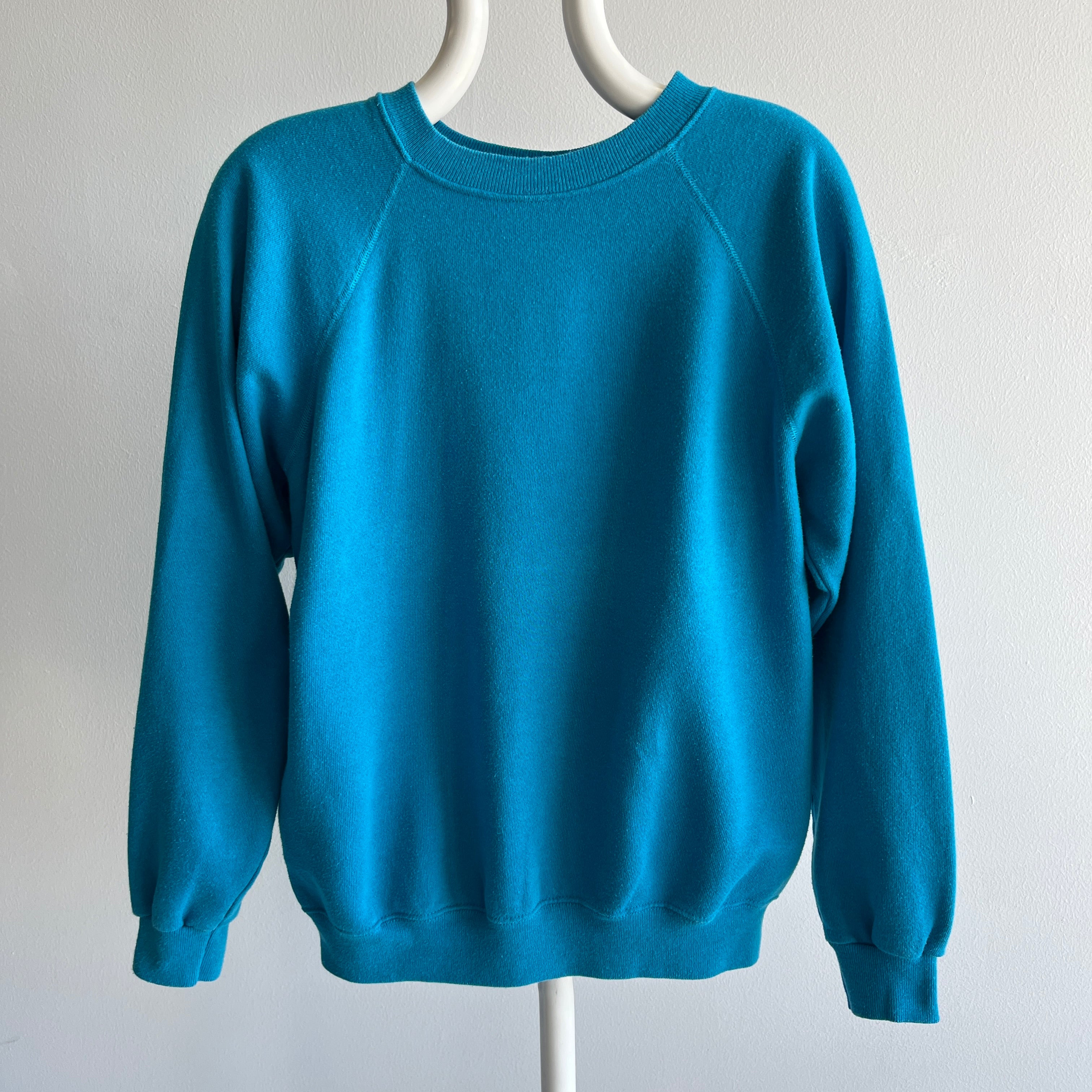 1980s Turquoise Raglan Sweatshirt of the Best Sort