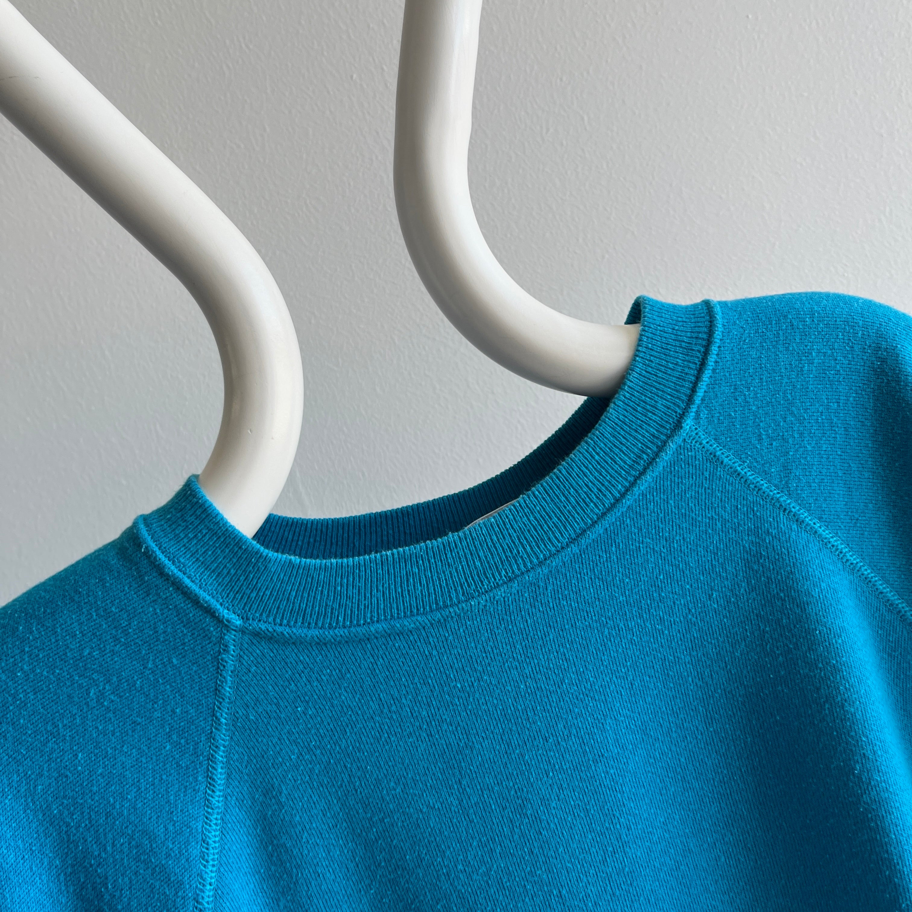 1980s Turquoise Raglan Sweatshirt of the Best Sort