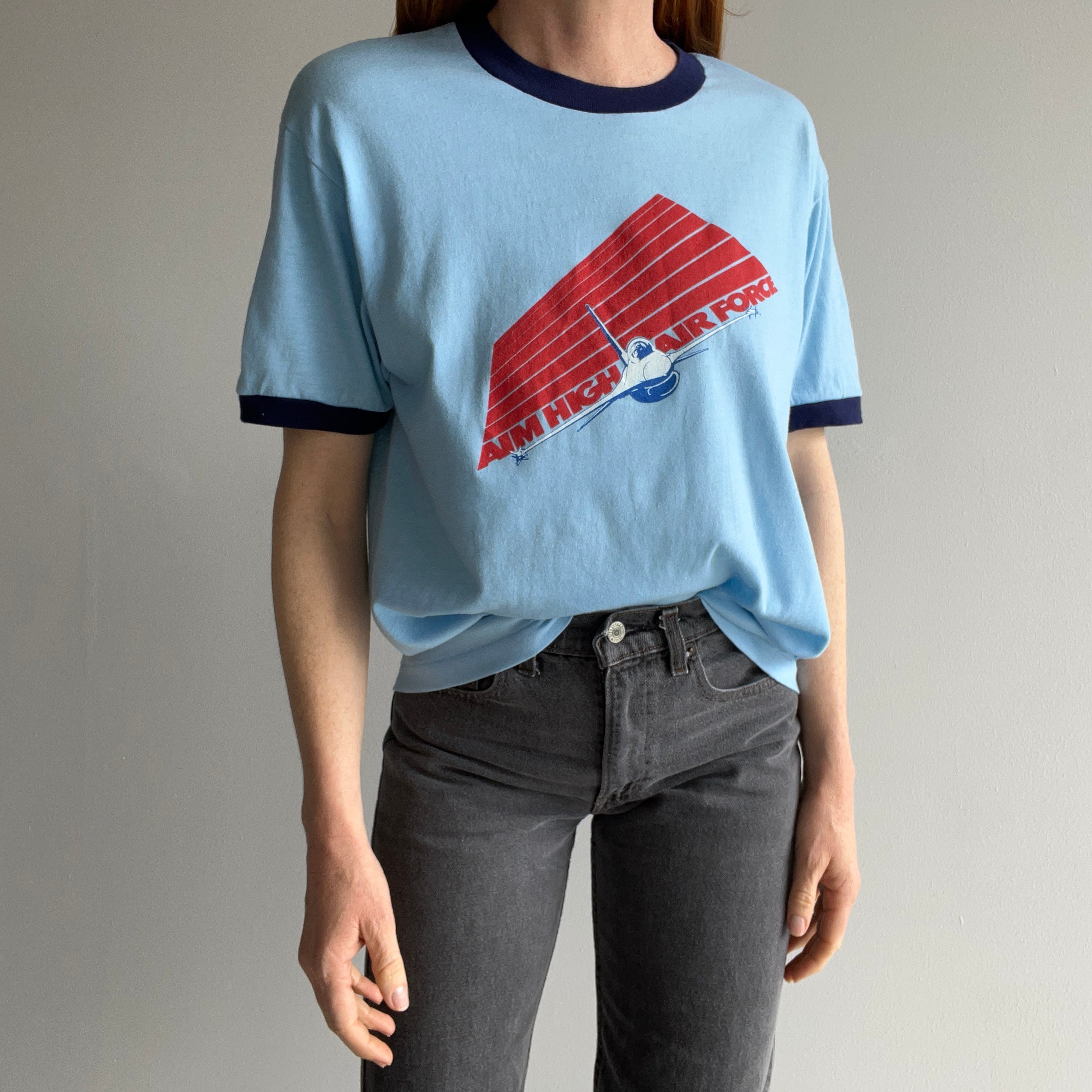 1980s Aim High Air Force Ring T-Shirt