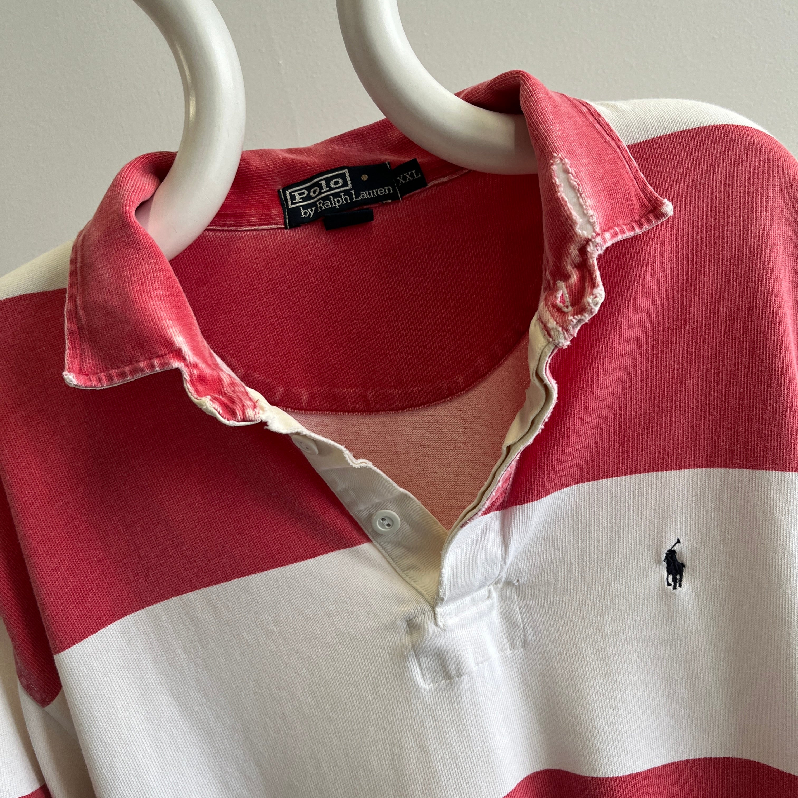 1980s Ralph Lauren Polo Beat Up and Worn Striped Rugby Shirt - !!!