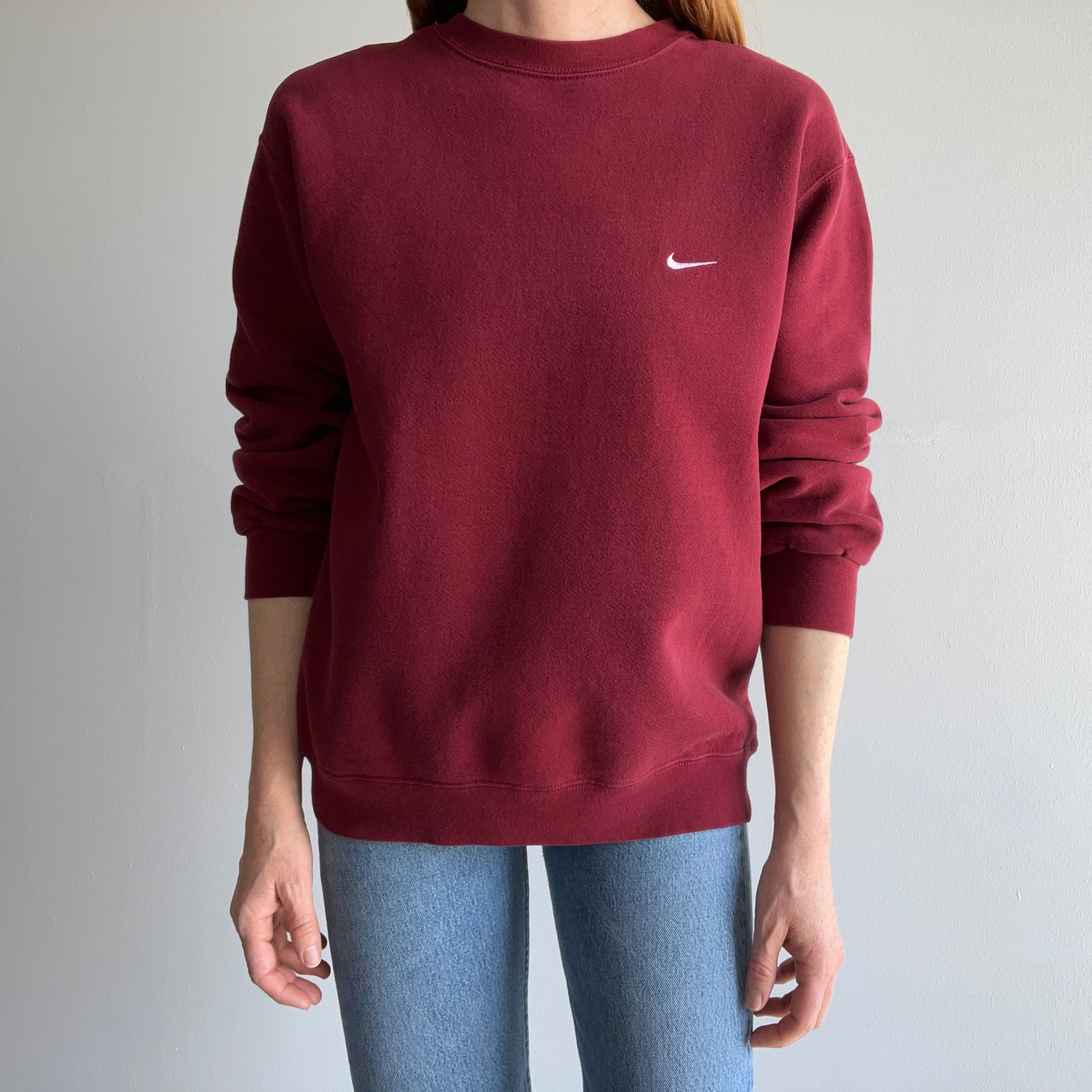 1990s Burgundy Nike Sweatshirt - Medium Weight