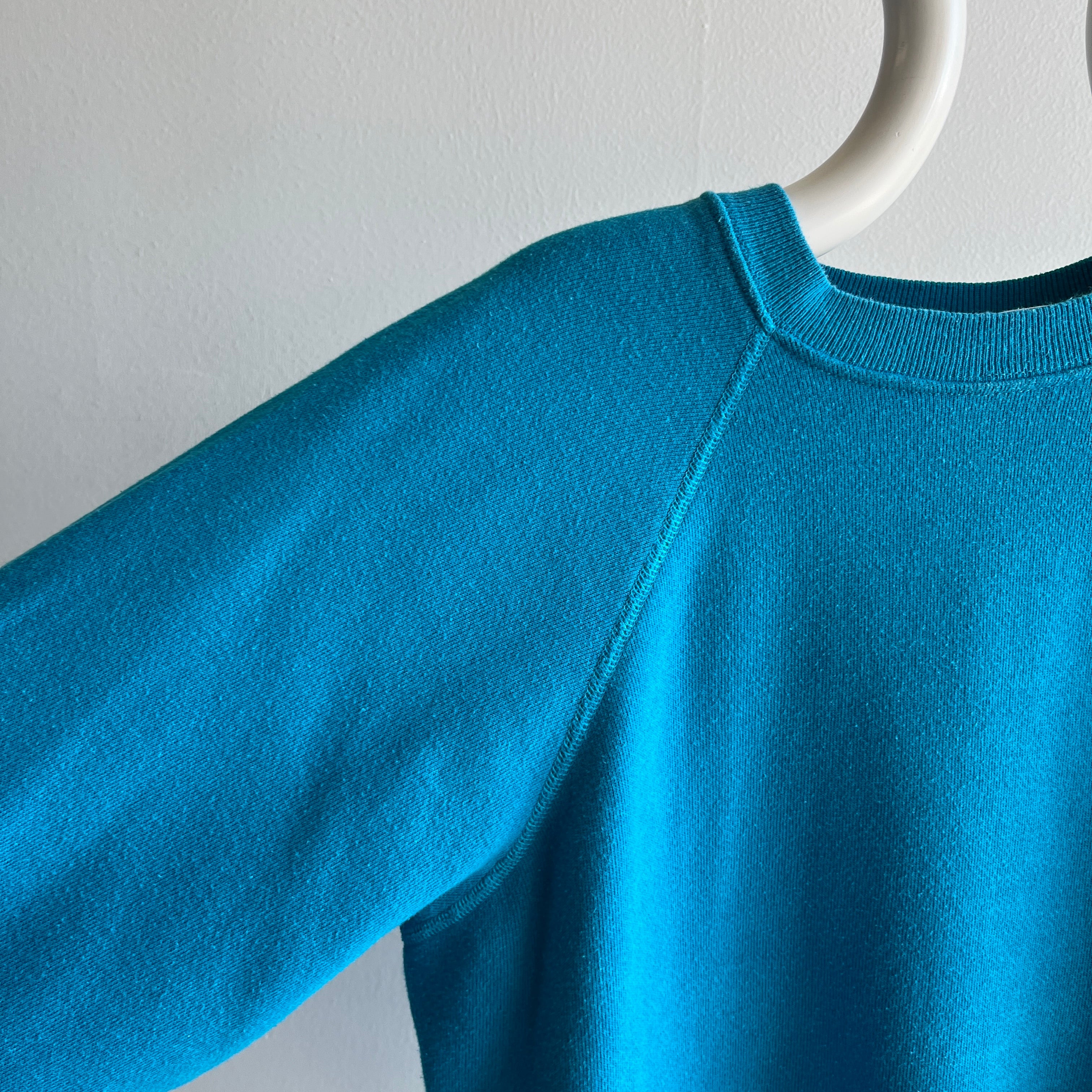 1980s Turquoise Raglan Sweatshirt of the Best Sort