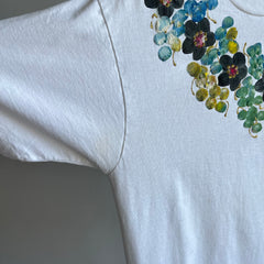 1980s DIY Floral Puffy Paint and Glitter T-Shirt by Screen Stars