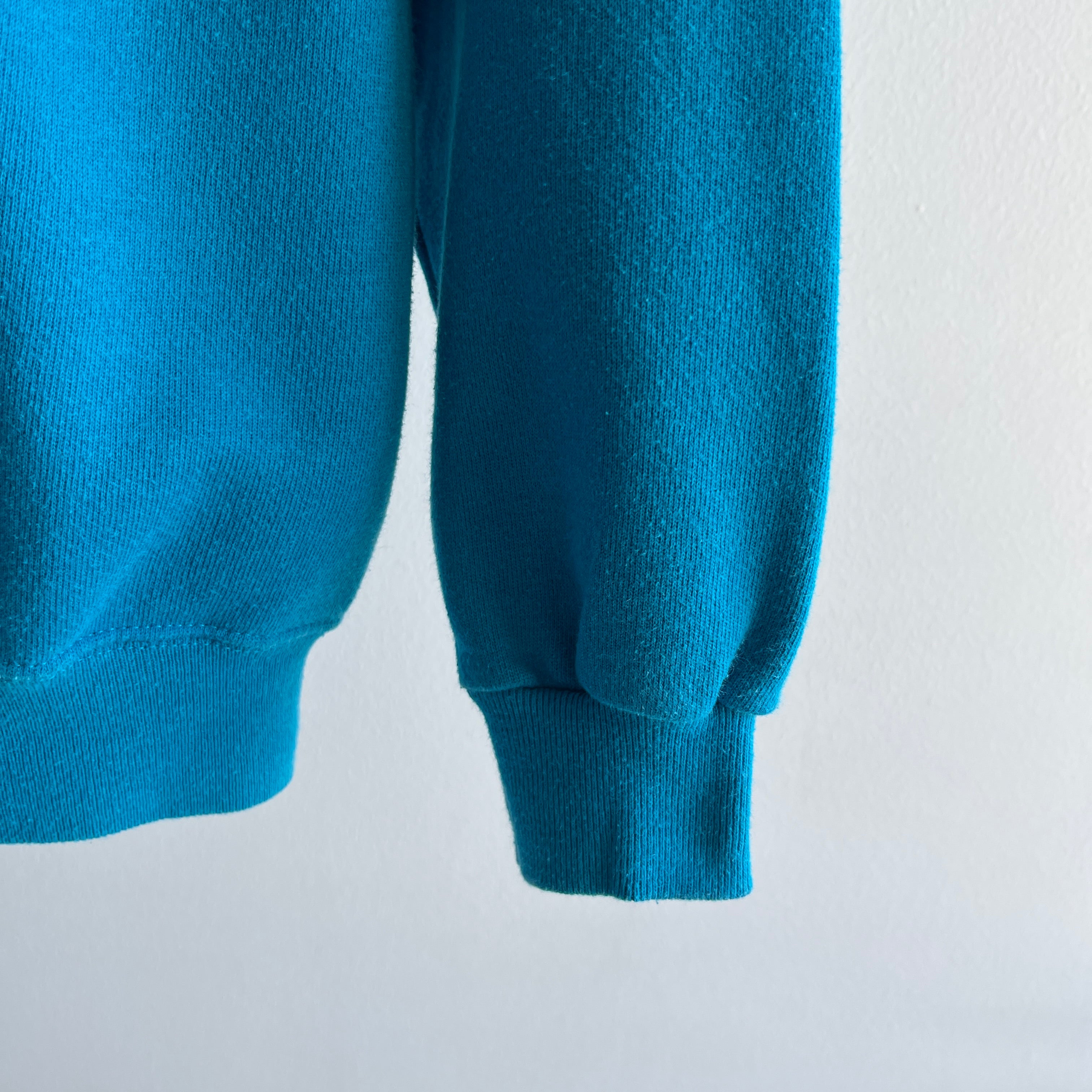 1980s Turquoise Raglan Sweatshirt of the Best Sort