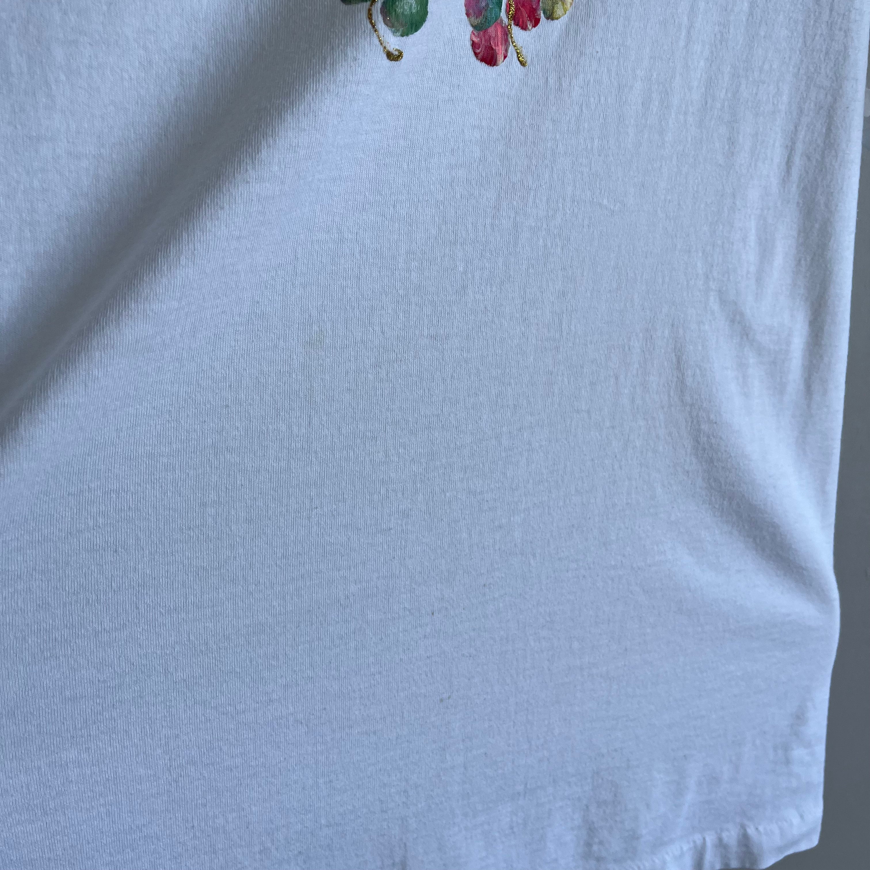 1980s DIY Floral Puffy Paint and Glitter T-Shirt by Screen Stars