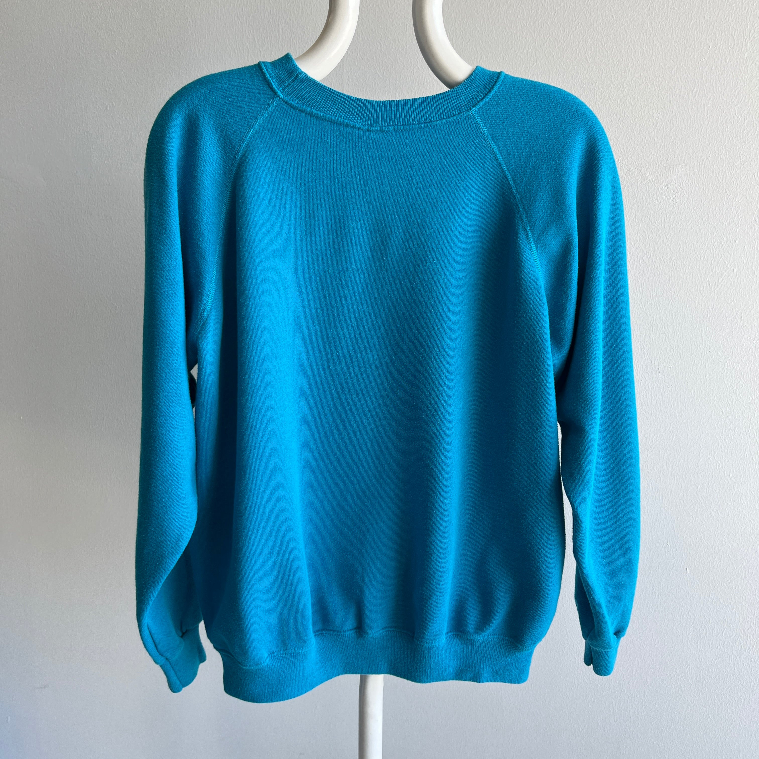 1980s Turquoise Raglan Sweatshirt of the Best Sort