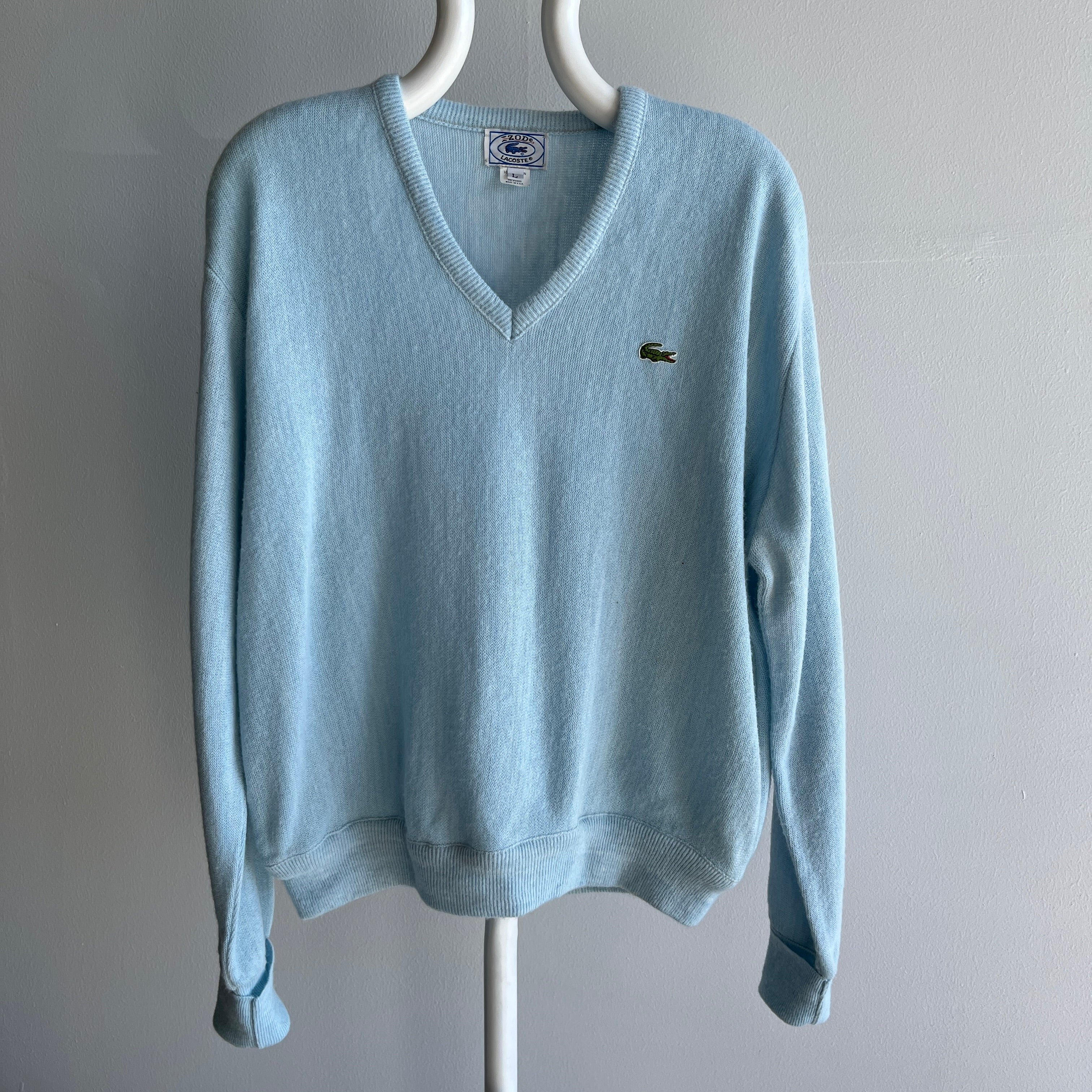 1980s Izod Lacoste Baby Blue V-Neck Sweater