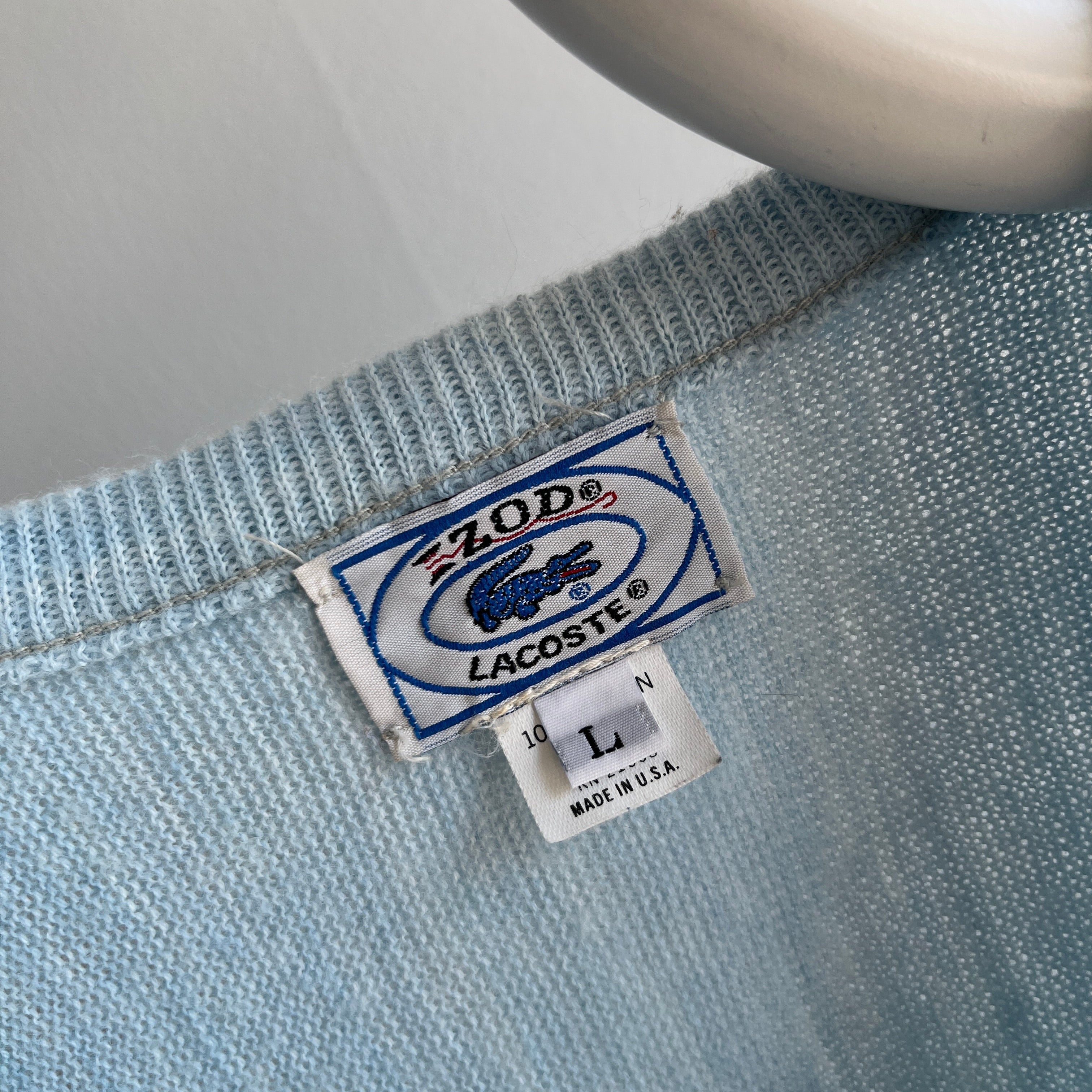 1980s Izod Lacoste Baby Blue V-Neck Sweater