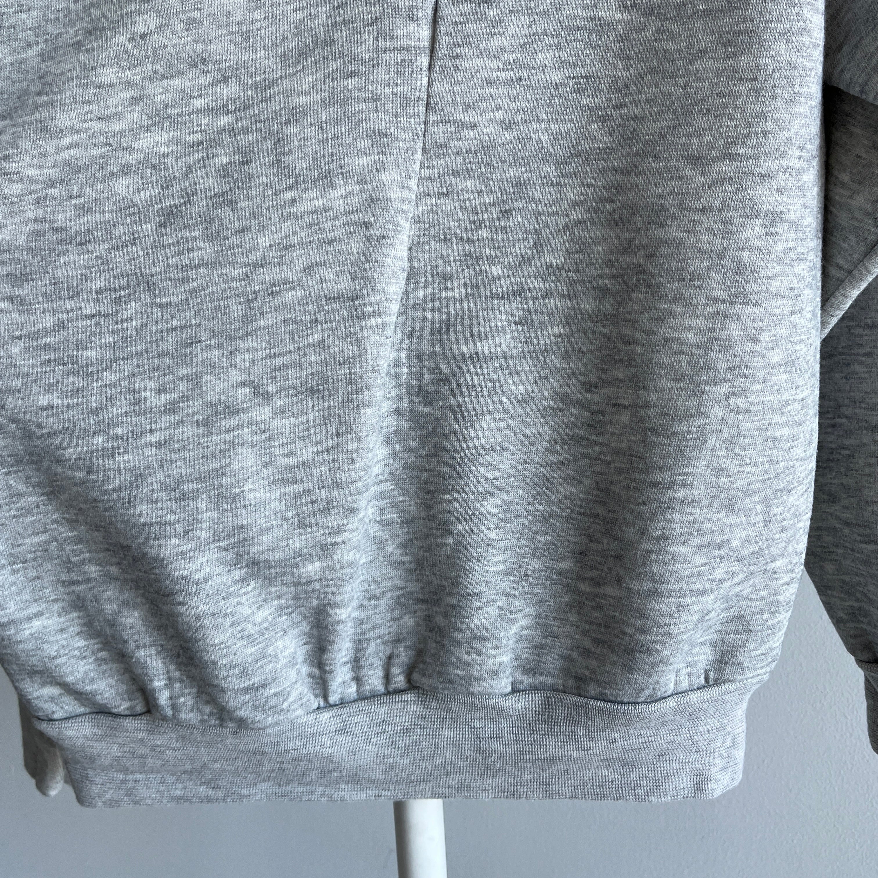 1980s 1/4 Zip Blank Gray Polo Sweatshirt