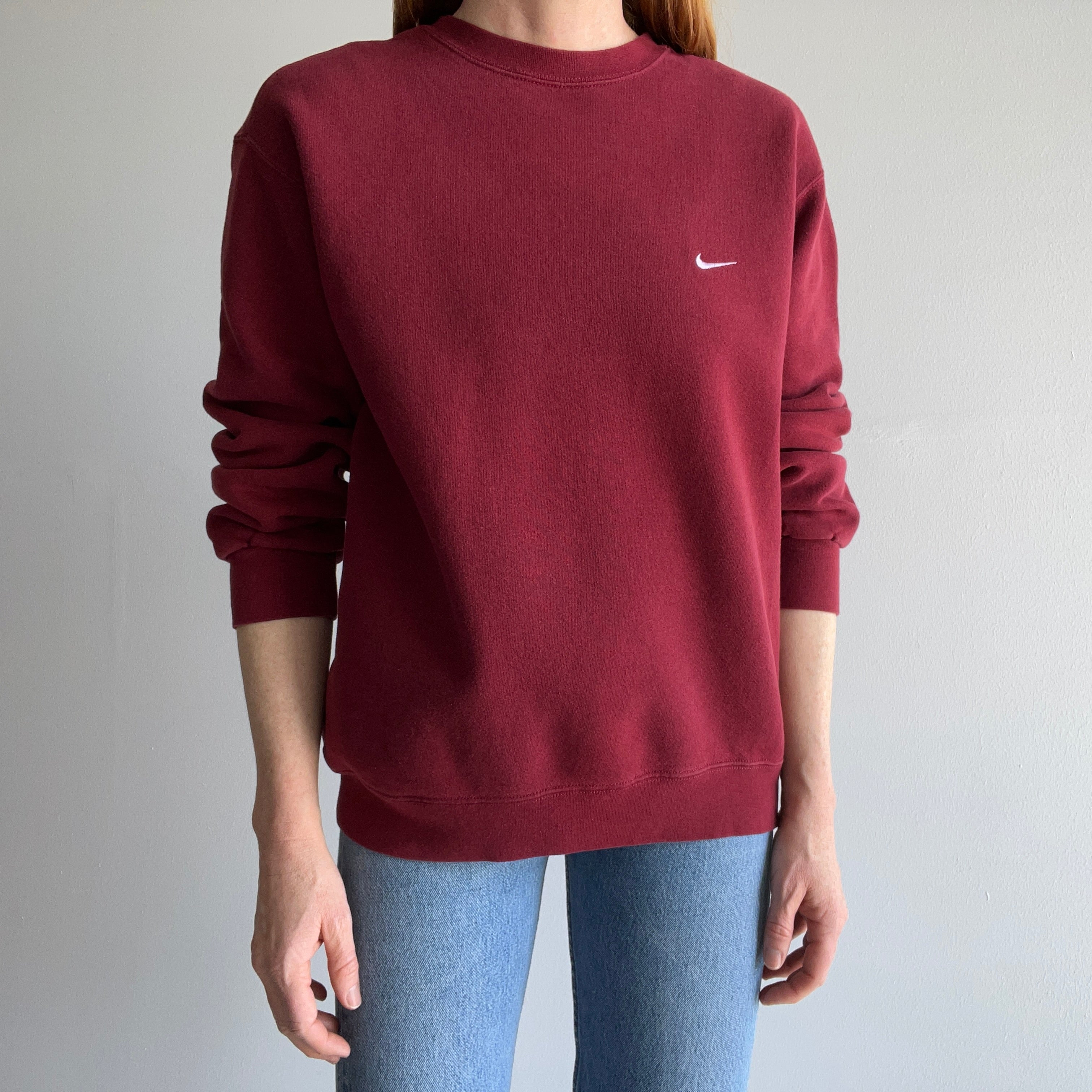1990s Burgundy Nike Sweatshirt - Medium Weight
