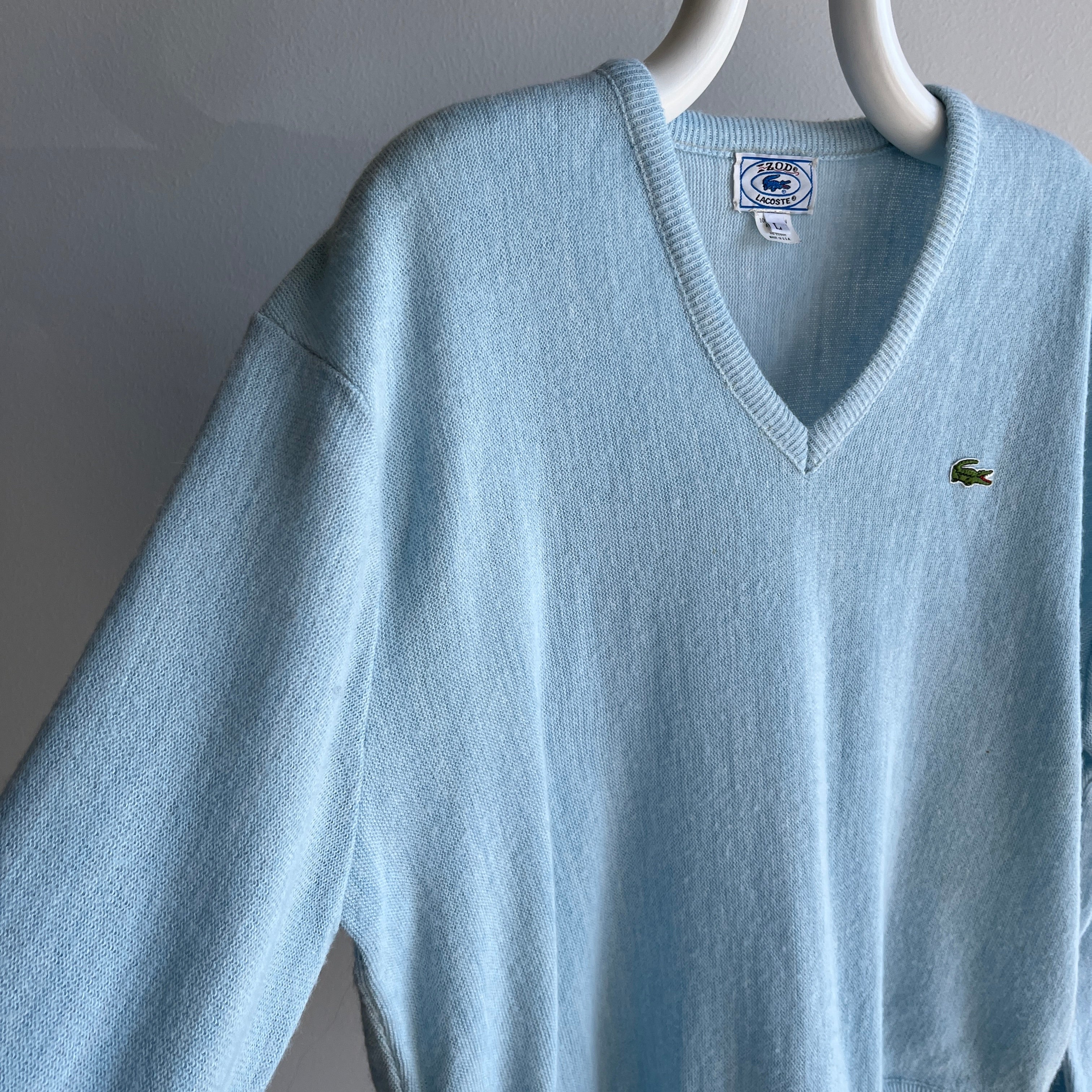 1980s Izod Lacoste Baby Blue V-Neck Sweater