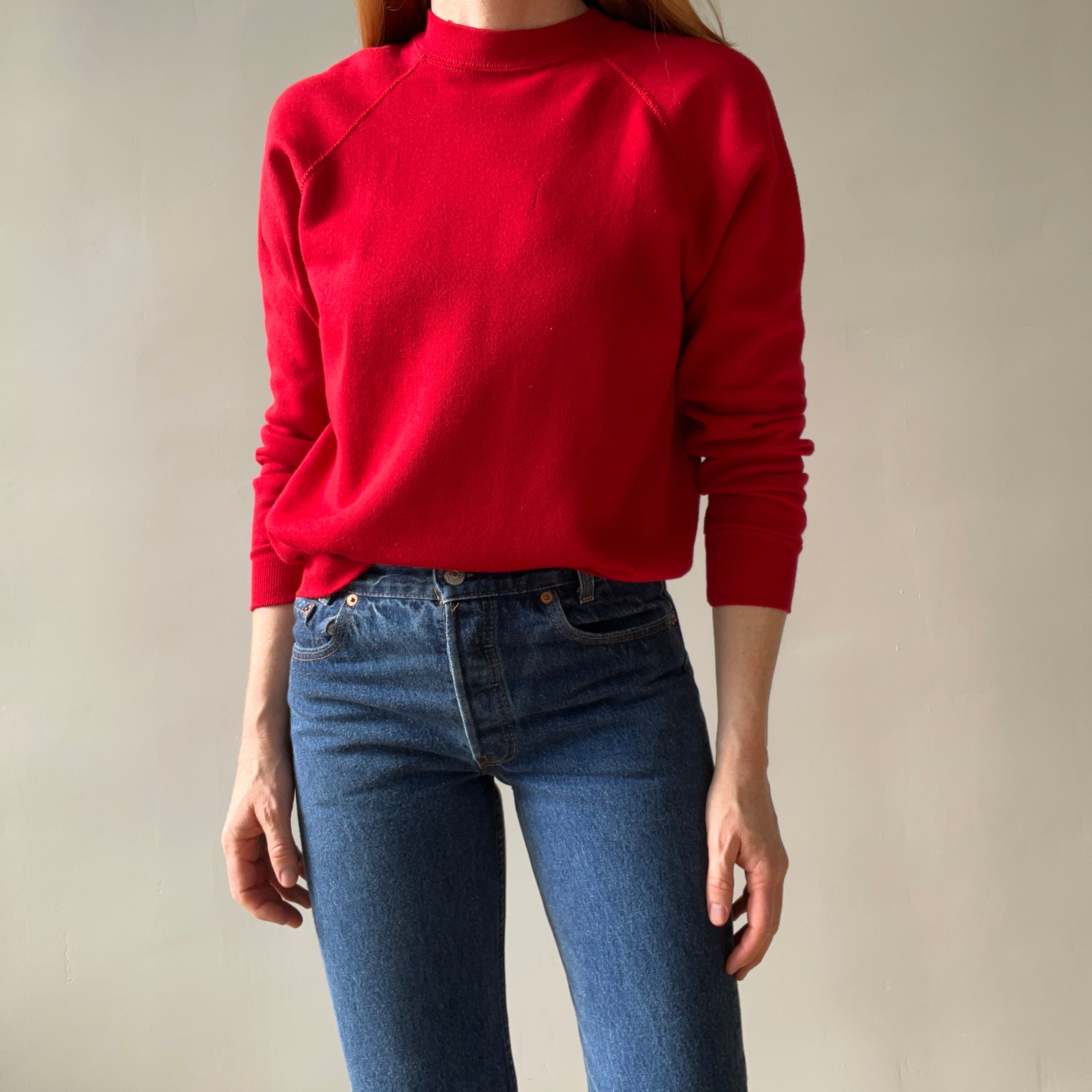 1980s Super Soft Bright Red Raglan Sweatshirt