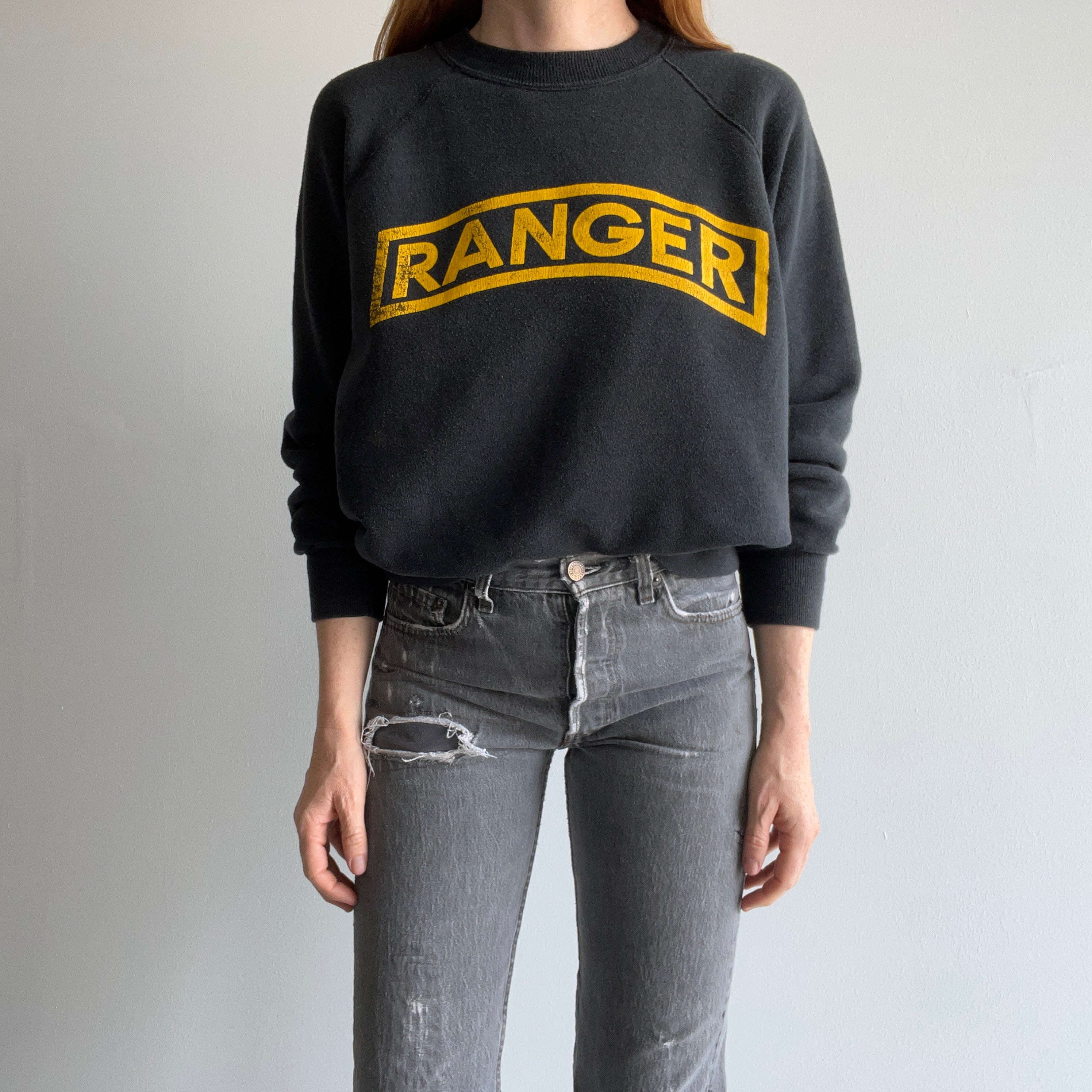 1980s Ranger Sweatshirt with EPIC Sun Fading on the Backside