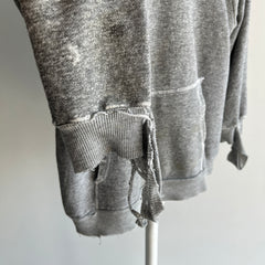 1970s Small Shredded and Stained Blank Gray Hoodie