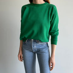 1980s Split Collar Thinned Out Green Light Green Raglan Sweatshirt