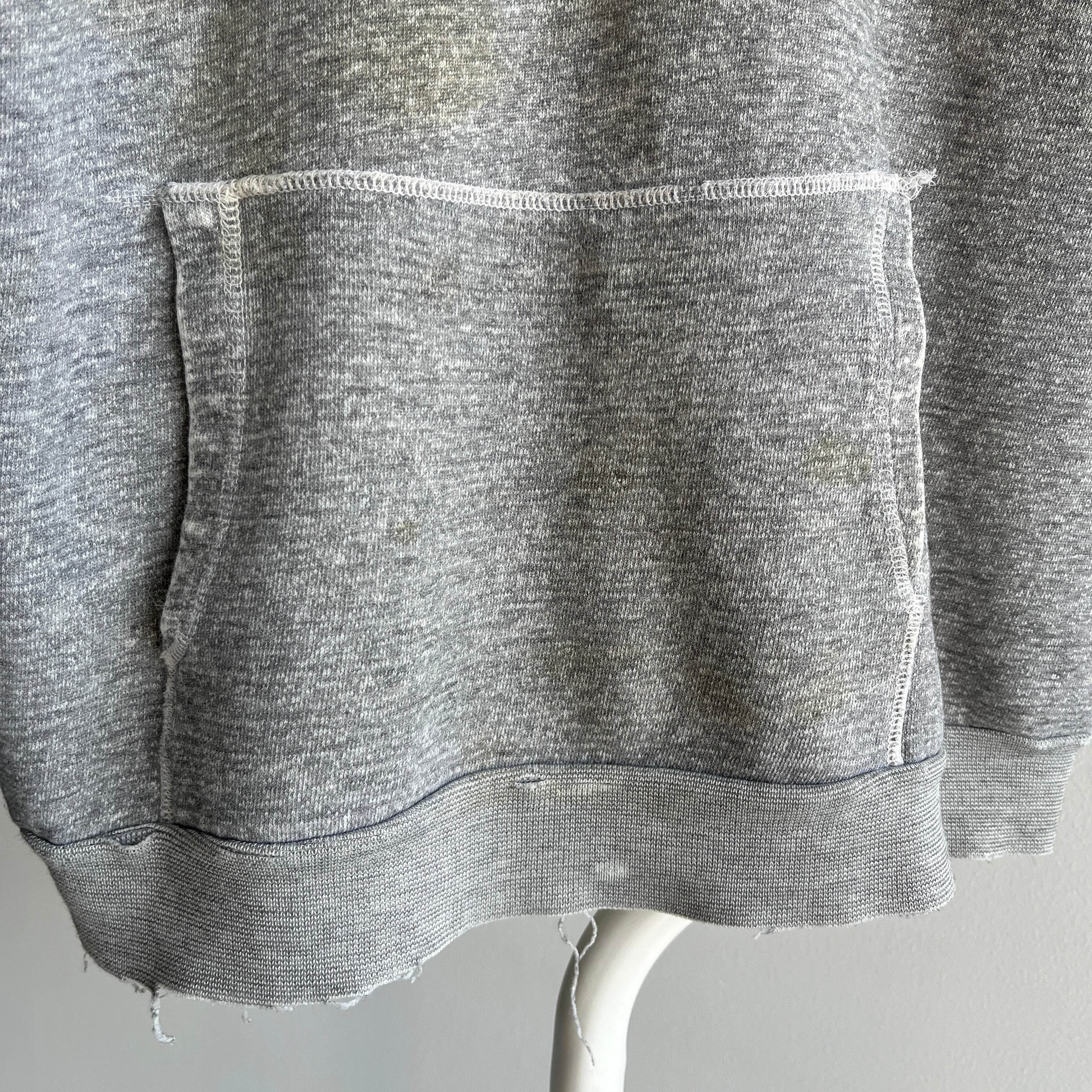 1970s Small Shredded and Stained Blank Gray Hoodie