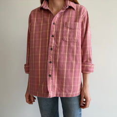 1990/2000s Bleached Out and Re-Dyed Cozy Pink Plaid Cotton Flannel