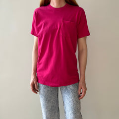 1980s Hot Pink Pocket T-Shirt with Part of The Seam out - FOTL