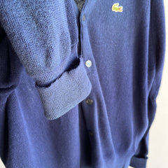 1960s Izod Lacoste Sun Faded Beyond!! Navy Cardigan with Hand Mending