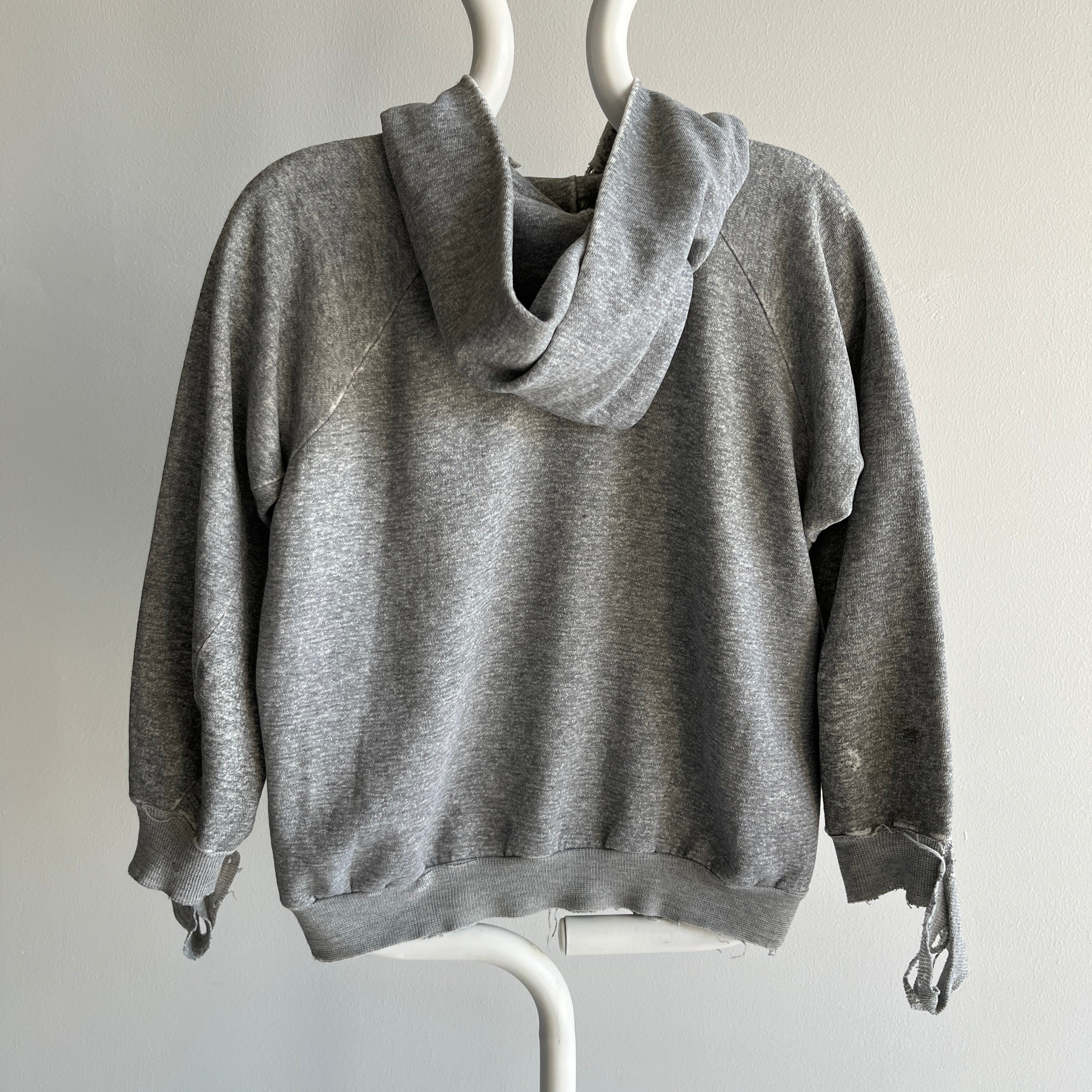 1970s Small Shredded and Stained Blank Gray Hoodie