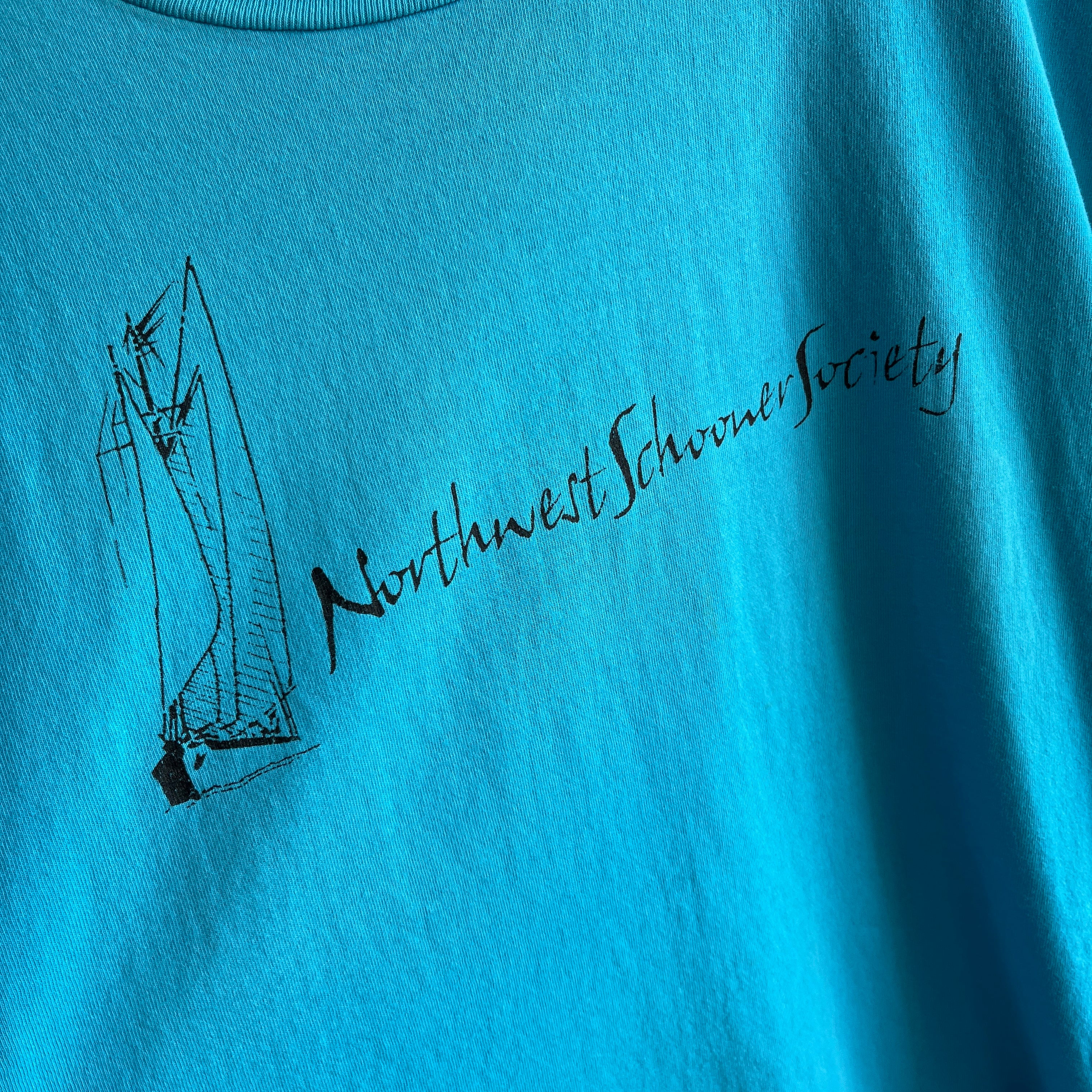 1990s Schooner Suva - 1925 Tattered, Torn, Worn Larger Sailboat T-Shirt