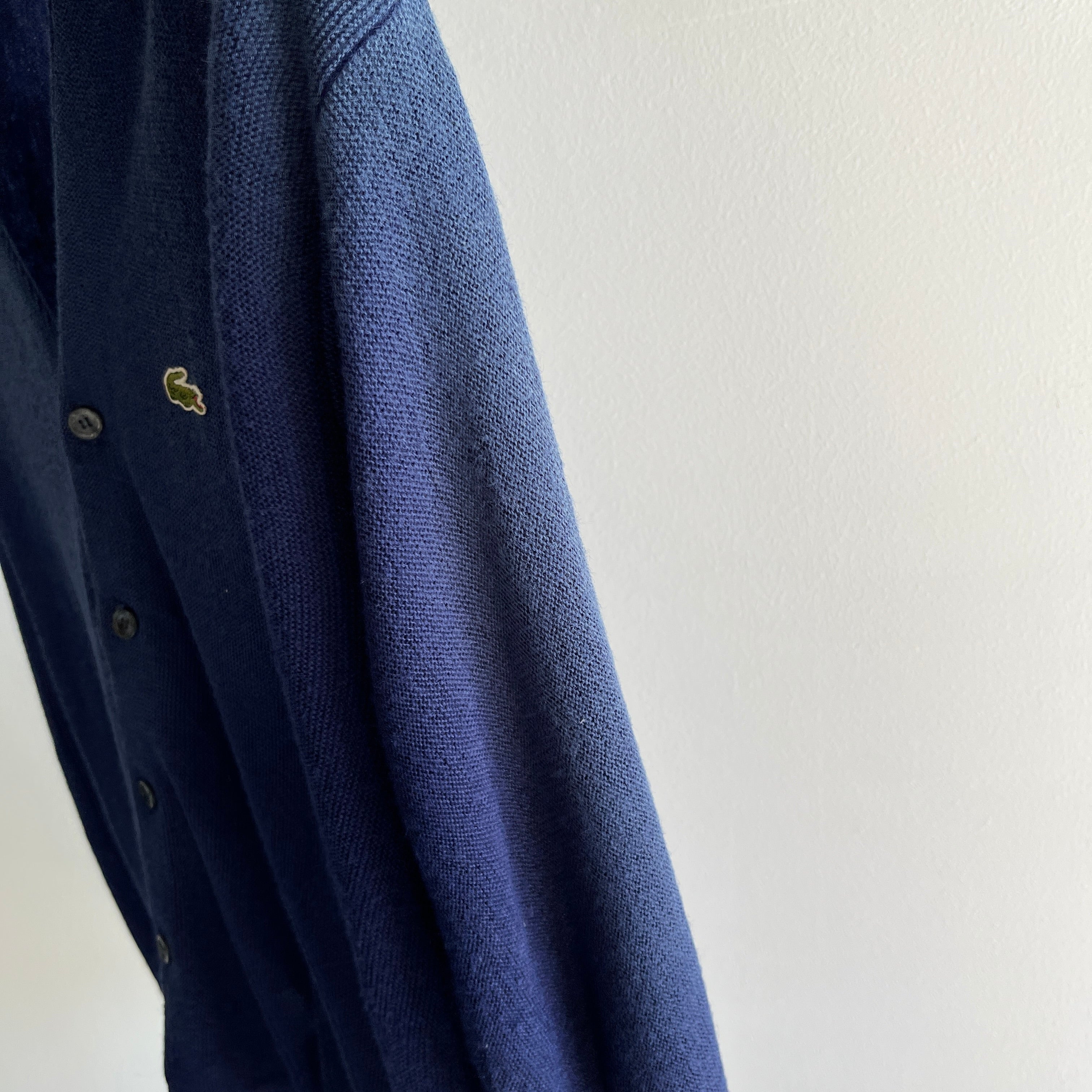 1960s Izod Lacoste Sun Faded Beyond!! Navy Cardigan with Hand Mending