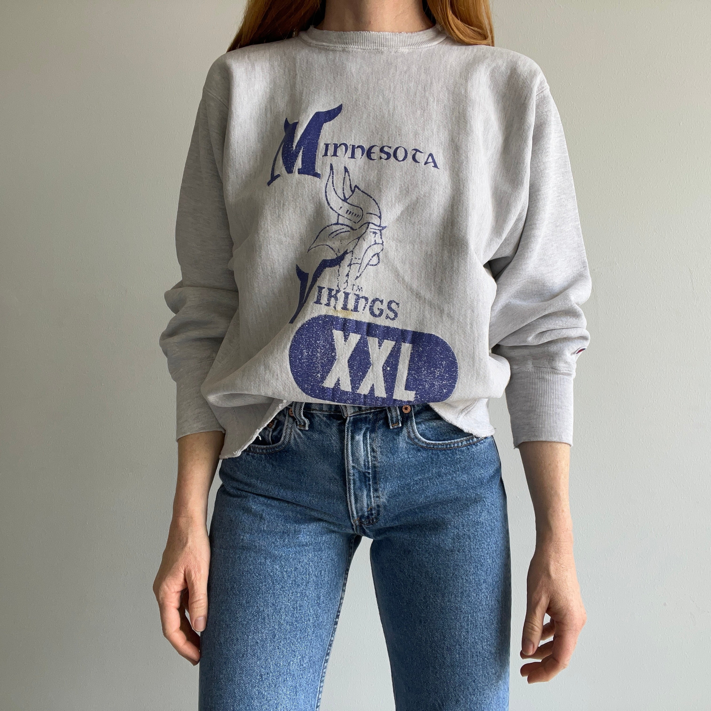 Vintage 90s Cotton Mix White Champion Minnesota Vikings Sweatshirt