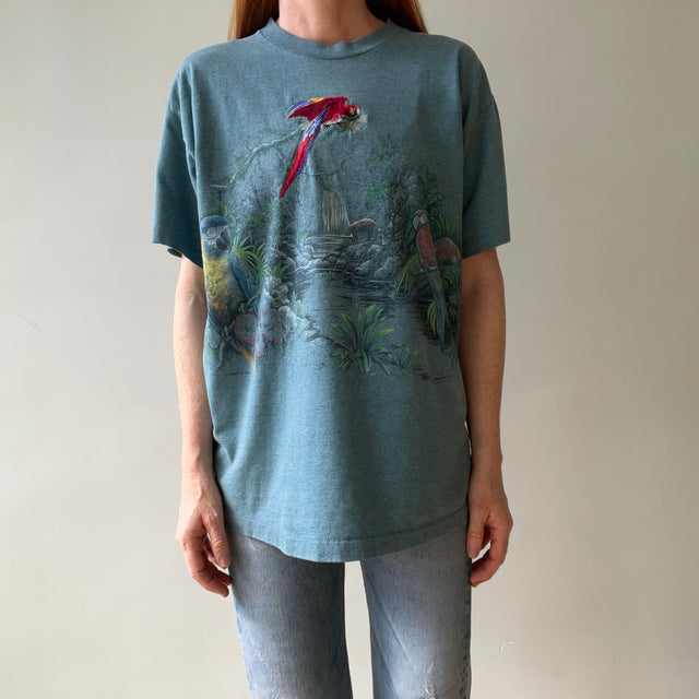1990s Habitat Embroidered Parrot Rainforest T Shirt