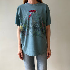 1990s Habitat Embroidered Parrot Rainforest T Shirt