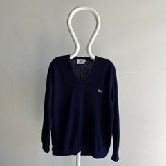 1970s Navy Izod Lacoste V-Neck Sweater