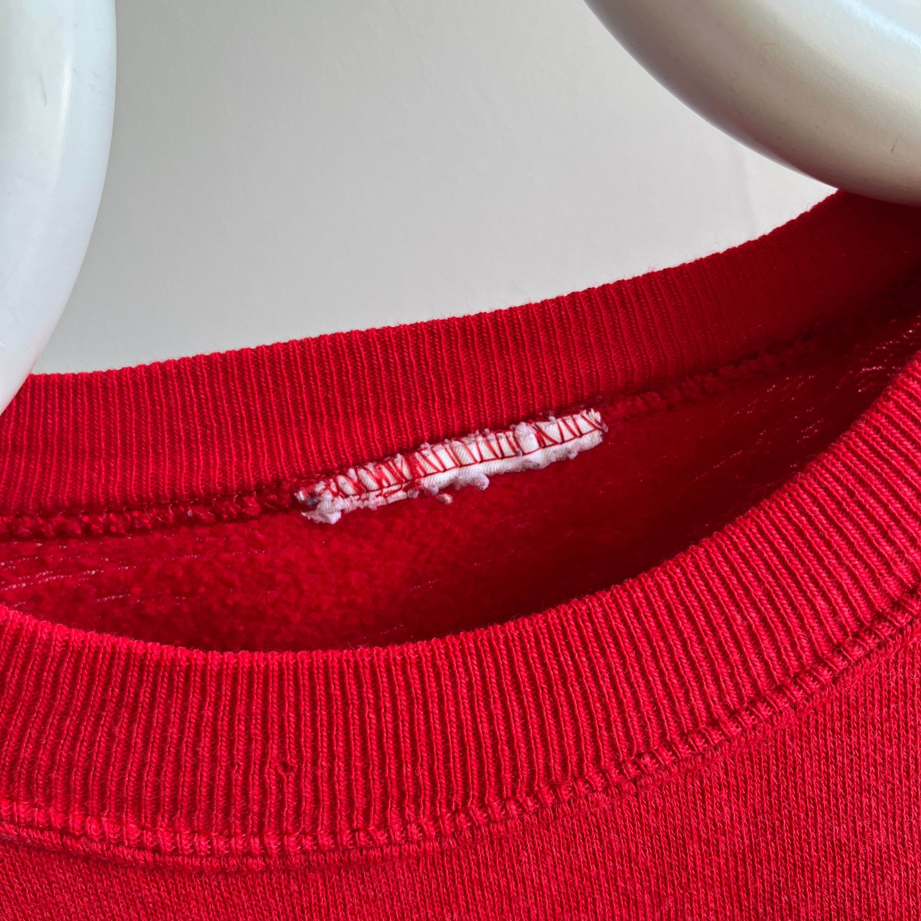 1980s Super Soft and Slouchy - Thinned Out - Wide, But Short - Blank Red Sweatshirt