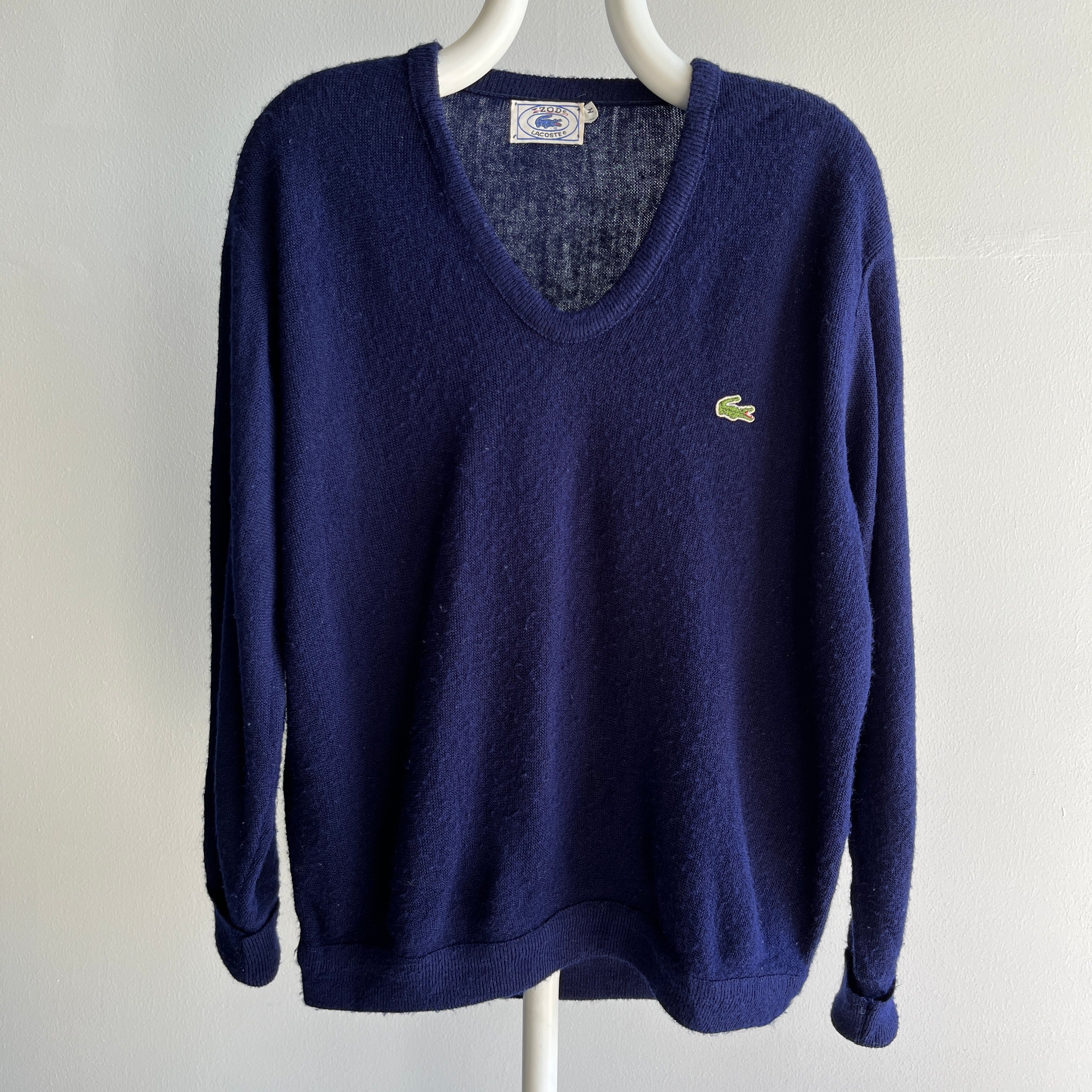 1970s Navy Izod Lacoste V-Neck Sweater