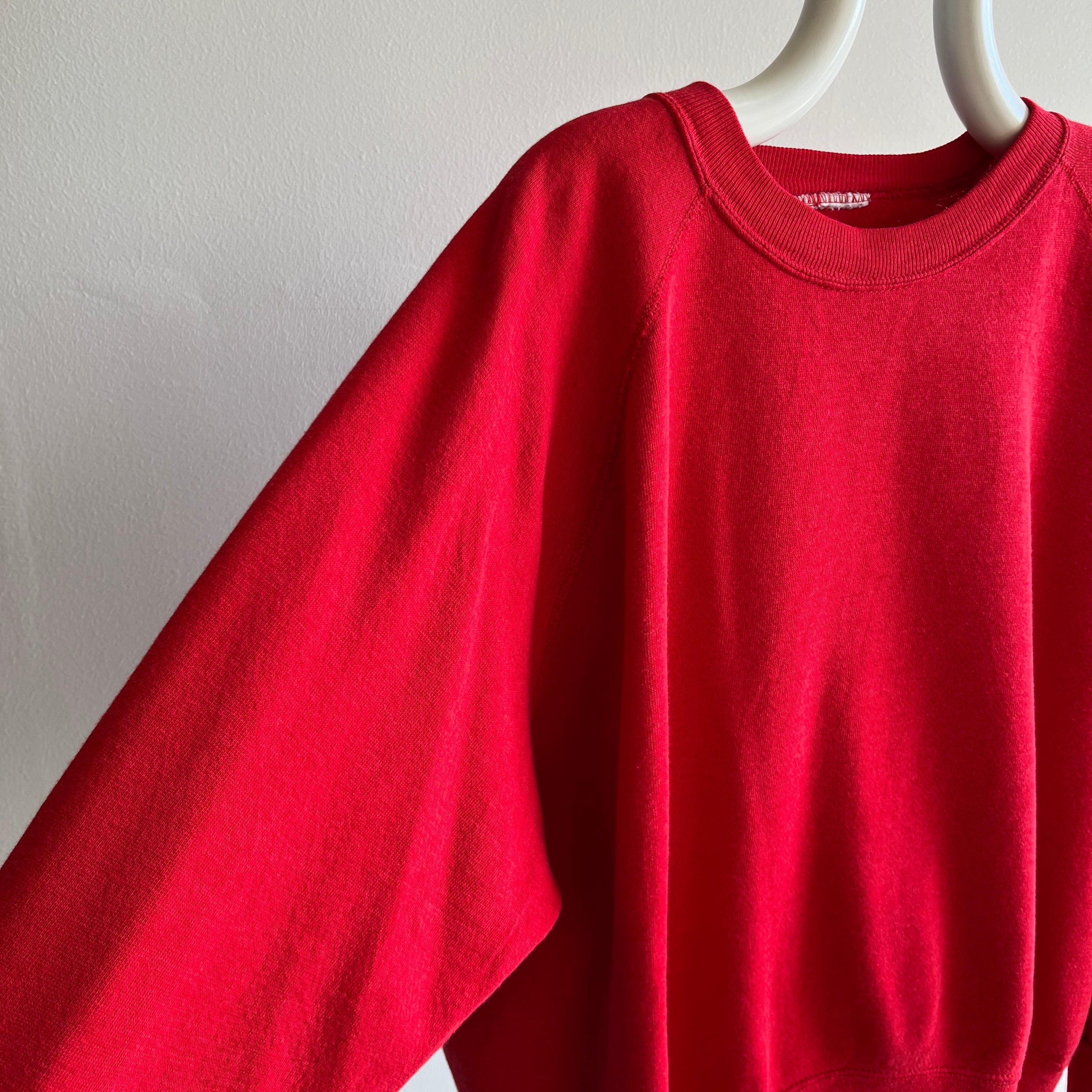 1980s Super Soft and Slouchy - Thinned Out - Wide, But Short - Blank Red Sweatshirt