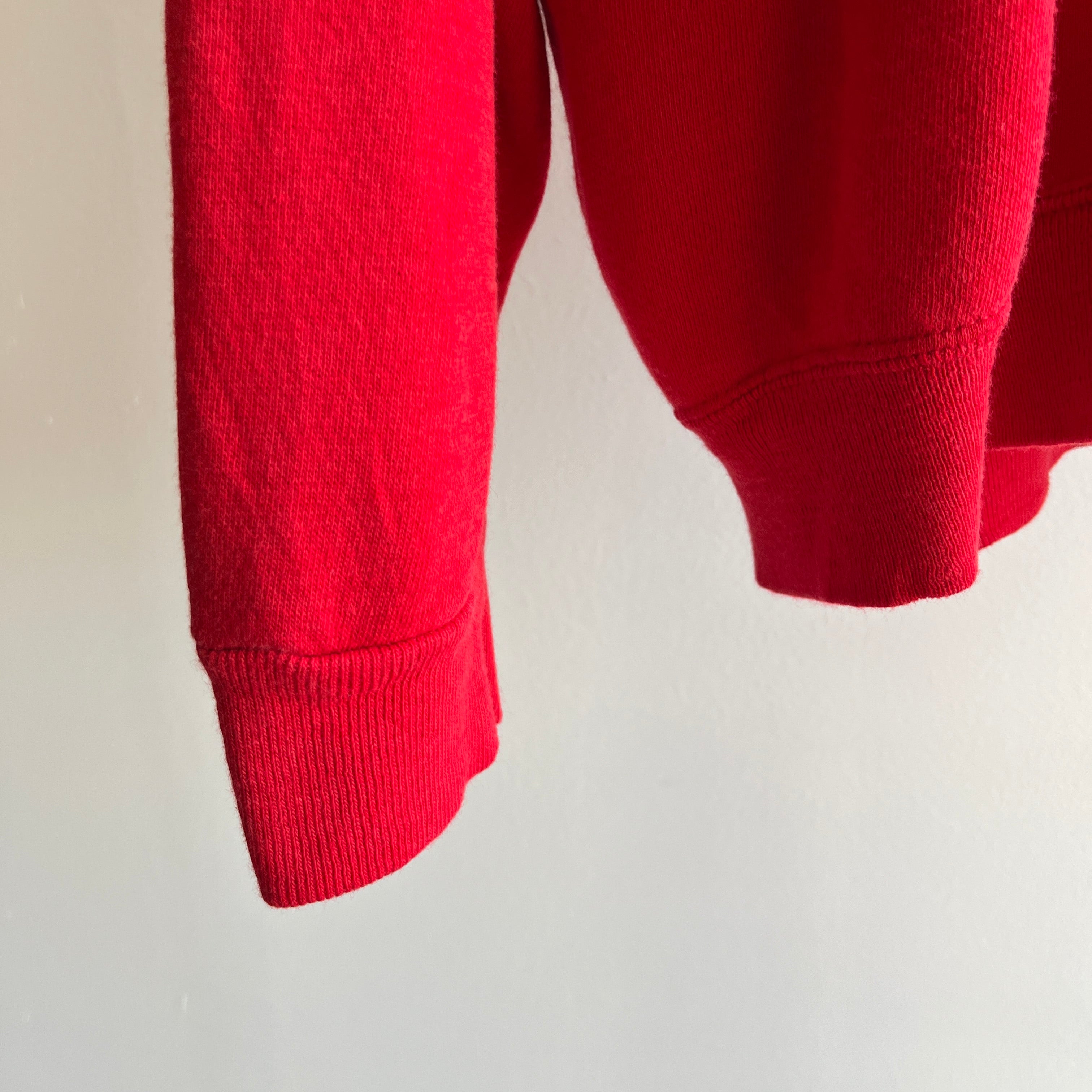 1980s Super Soft and Slouchy - Thinned Out - Wide, But Short - Blank Red Sweatshirt