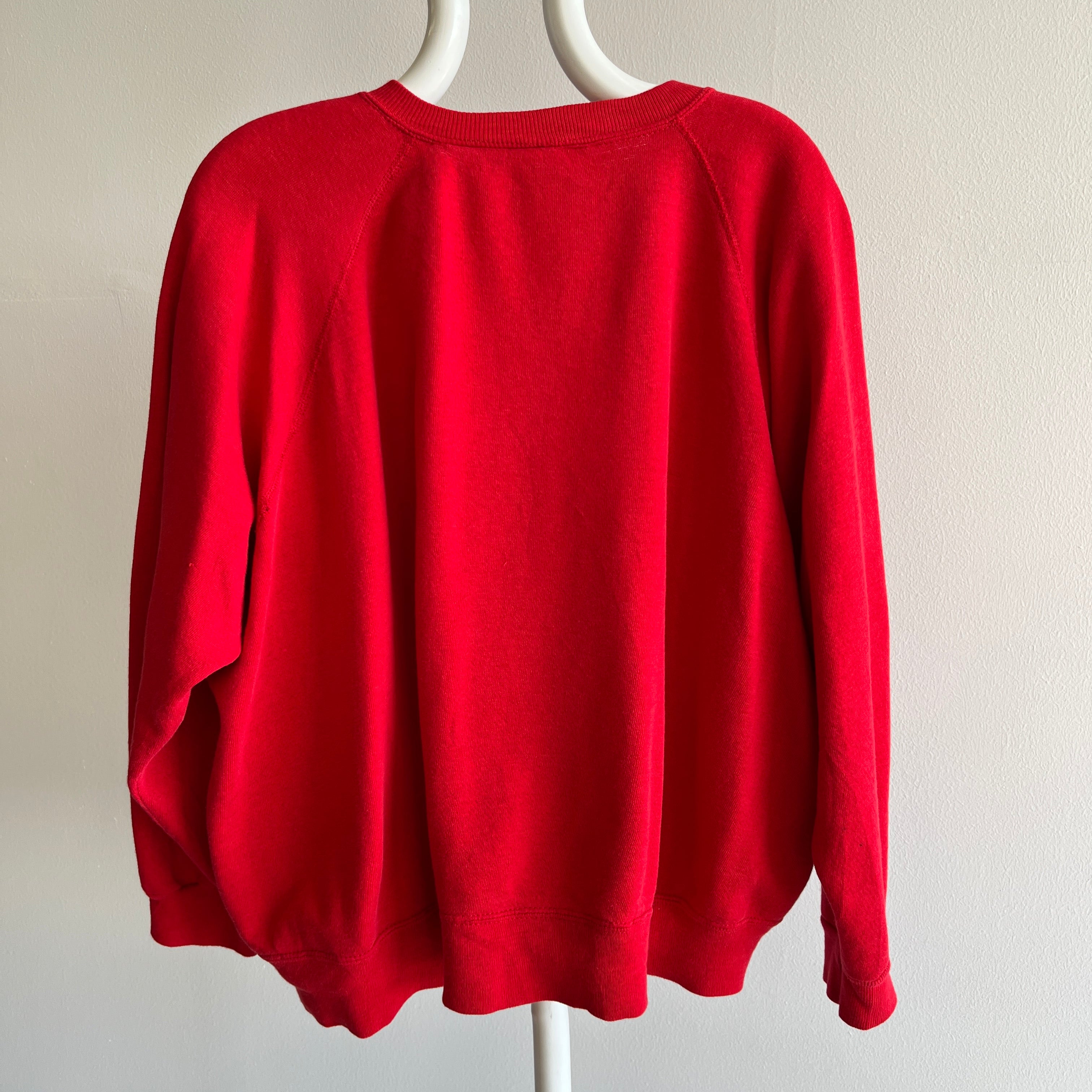 1980s Super Soft and Slouchy - Thinned Out - Wide, But Short - Blank Red Sweatshirt