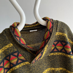 1980s Shawl Collar Fall Hued Grandpa Sweater