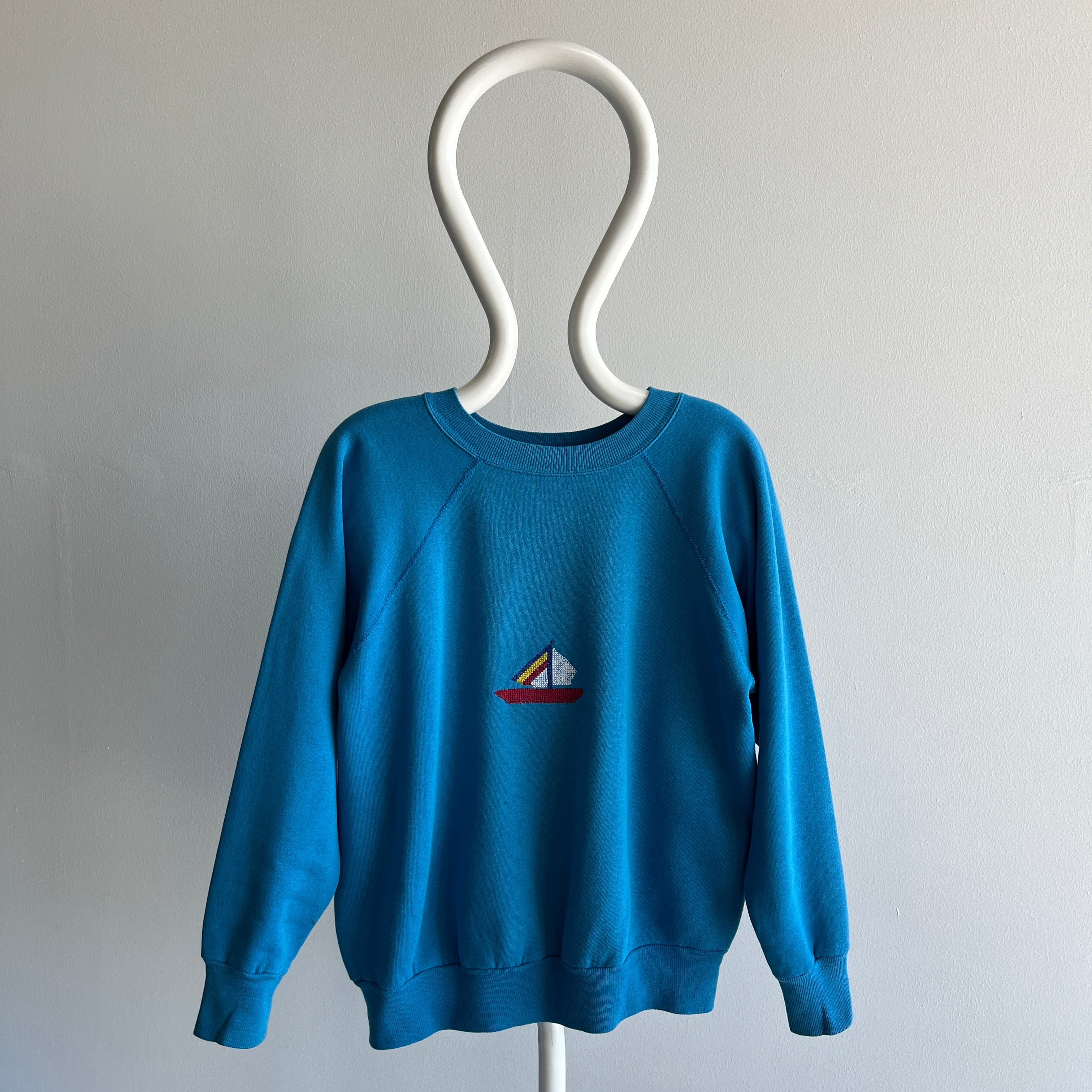 1980s DIY Needlepoint Sailboat Sweatshirt - Awwwwww