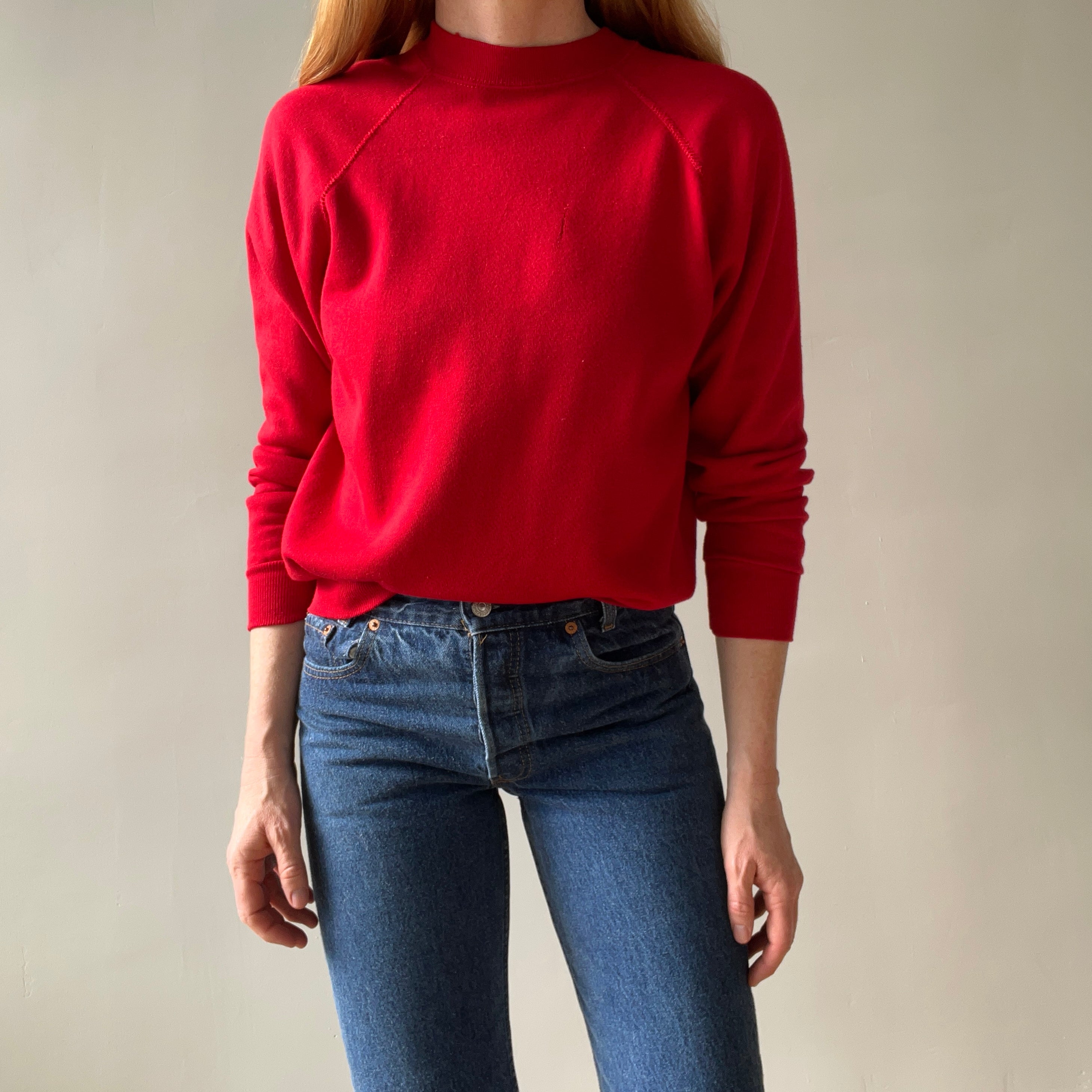 1980s Super Soft Bright Red Raglan Sweatshirt