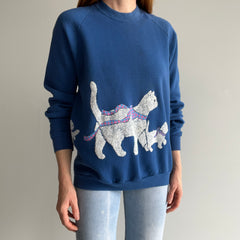 1980s Cats and Ribbons Wrap Around Sweatshirt - OMG