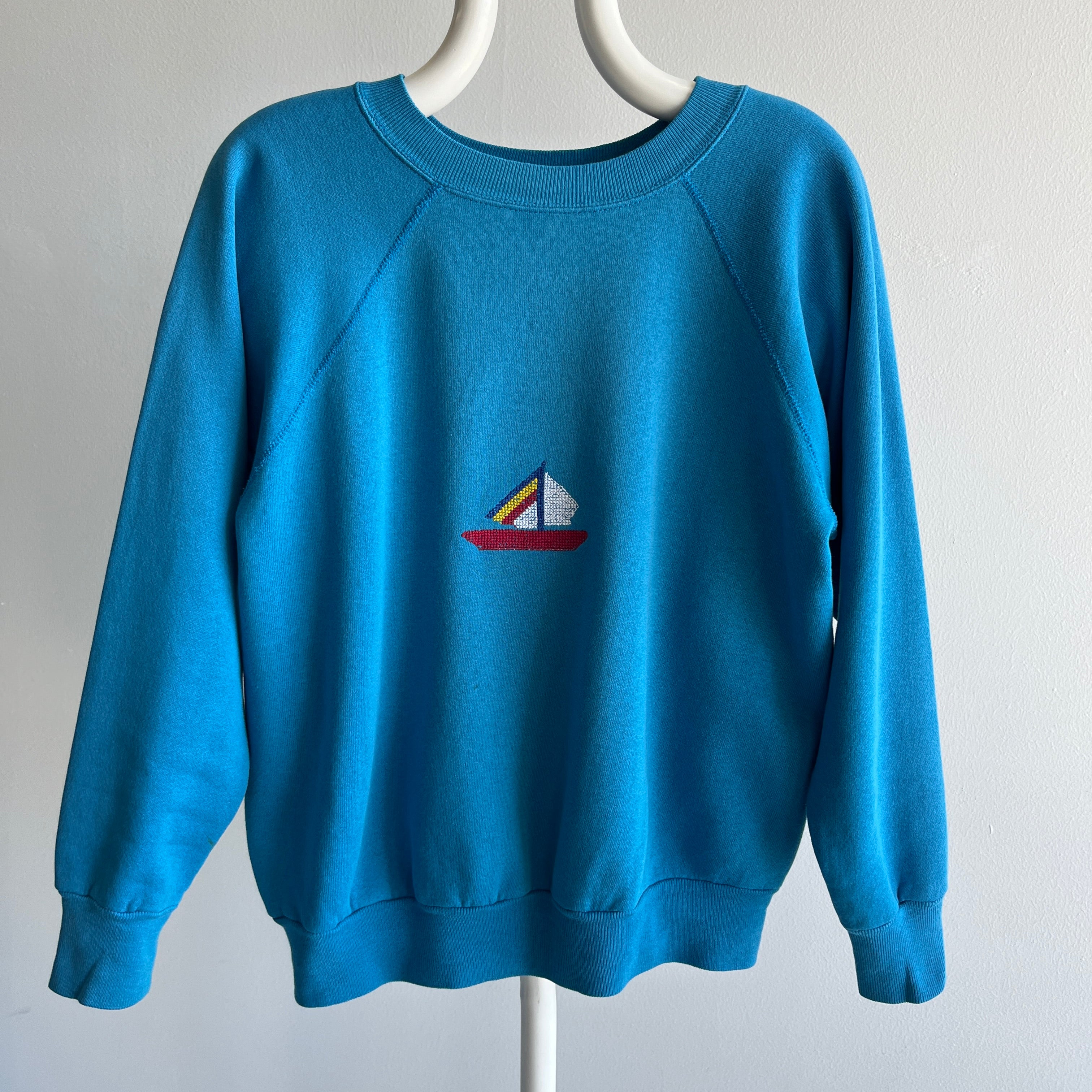 1980s DIY Needlepoint Sailboat Sweatshirt - Awwwwww