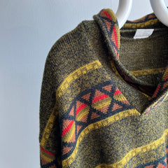 1980s Shawl Collar Fall Hued Grandpa Sweater