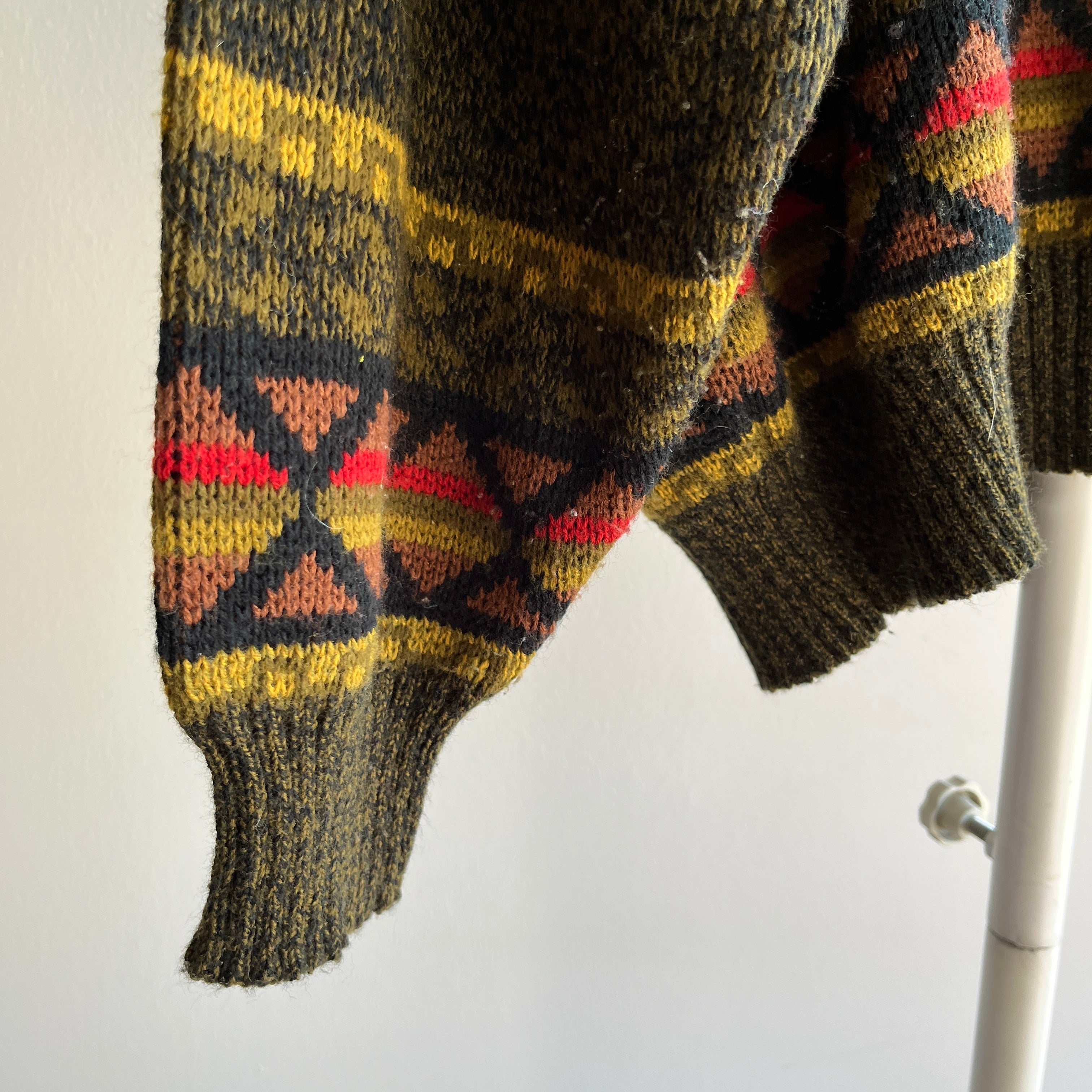 1980s Shawl Collar Fall Hued Grandpa Sweater