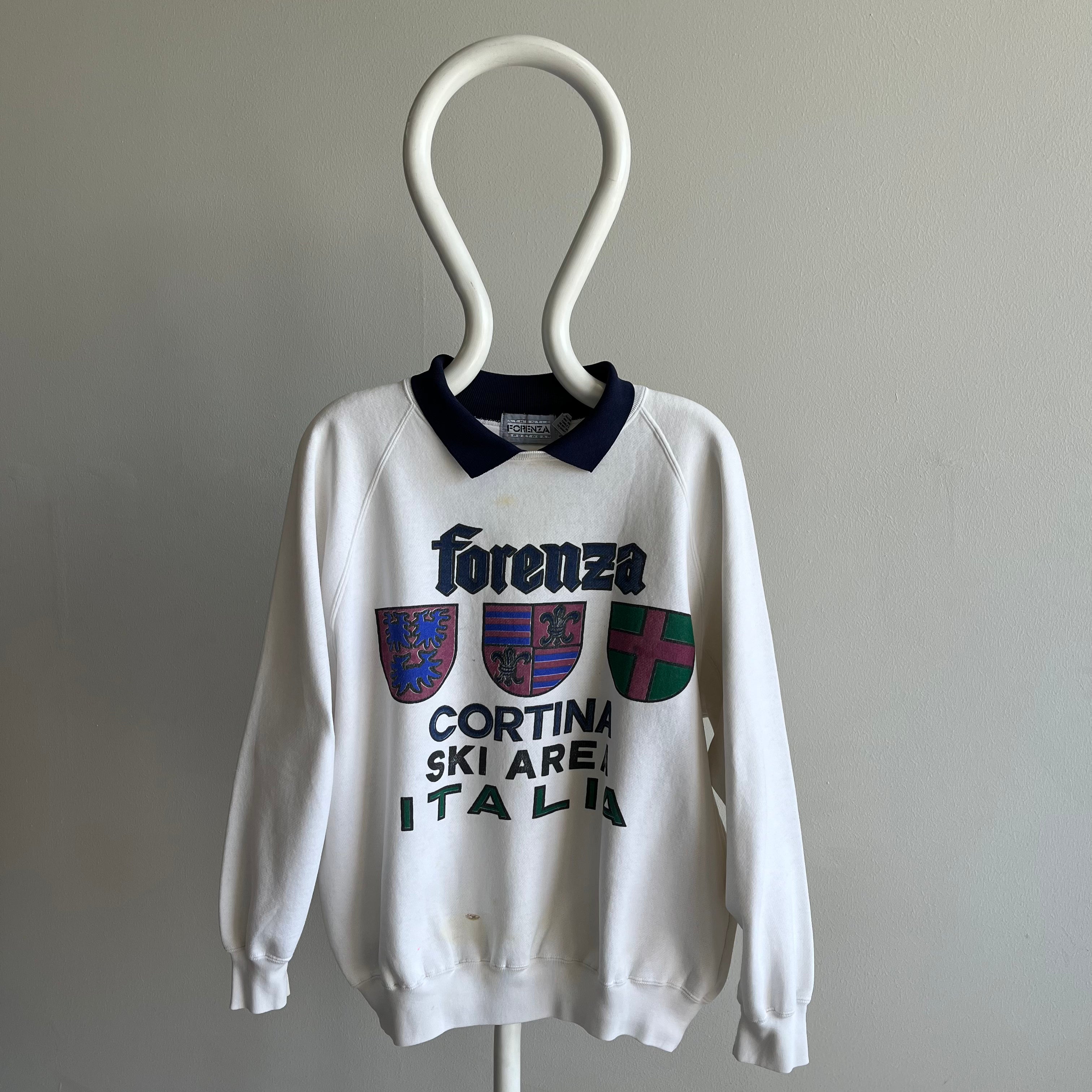 1980s Forenza Cortina Ski Area Italia - Front and Back - Polo Sweatshirt - Stained!