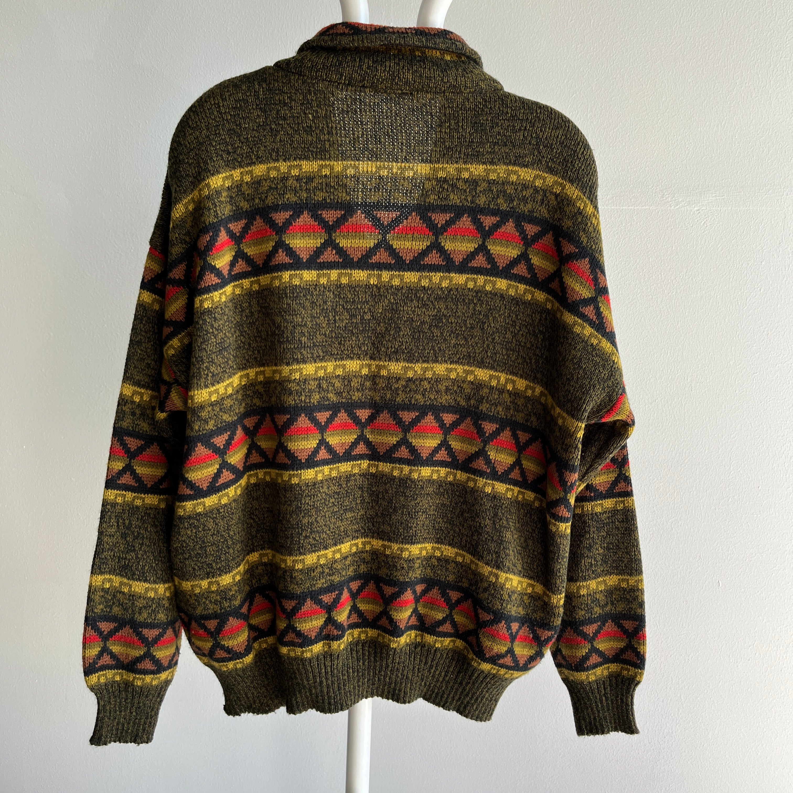 1980s Shawl Collar Fall Hued Grandpa Sweater