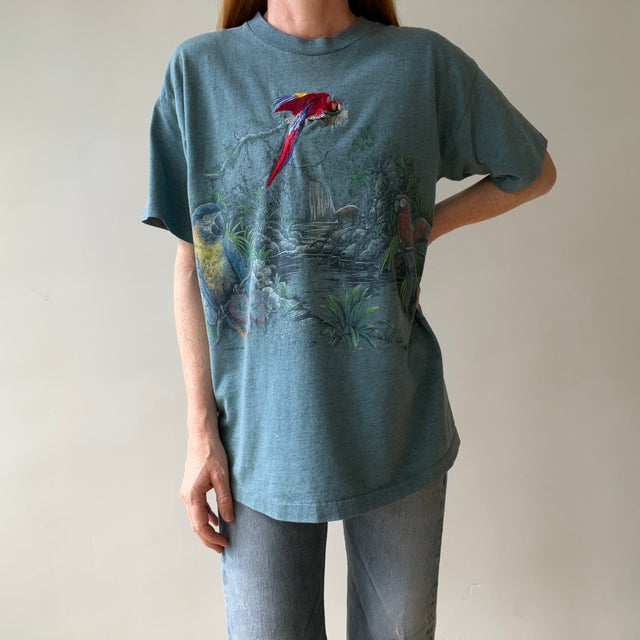 1990s Habitat Embroidered Parrot Rainforest T Shirt