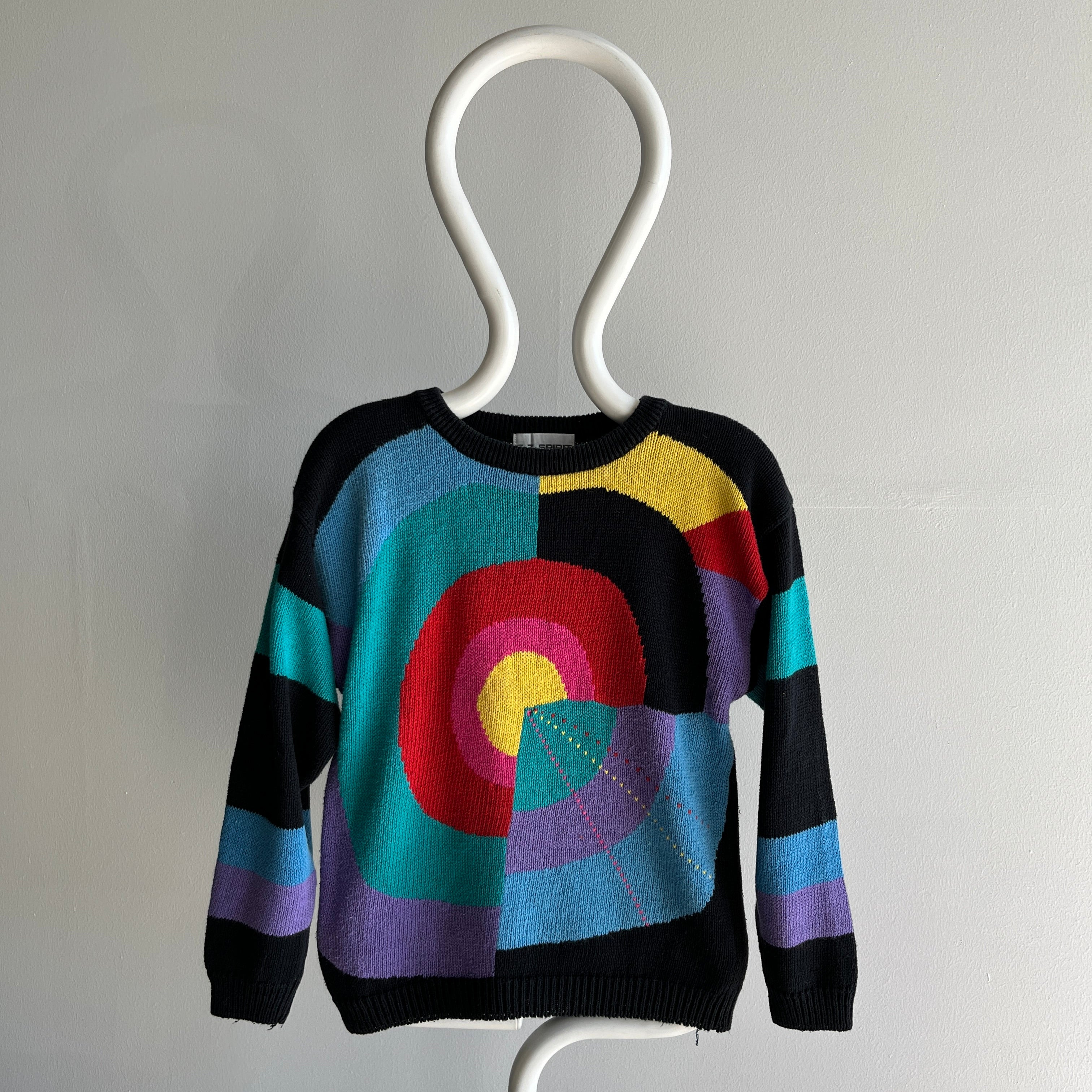 1980s Colorful Geometric Sweater - Cotton Blend