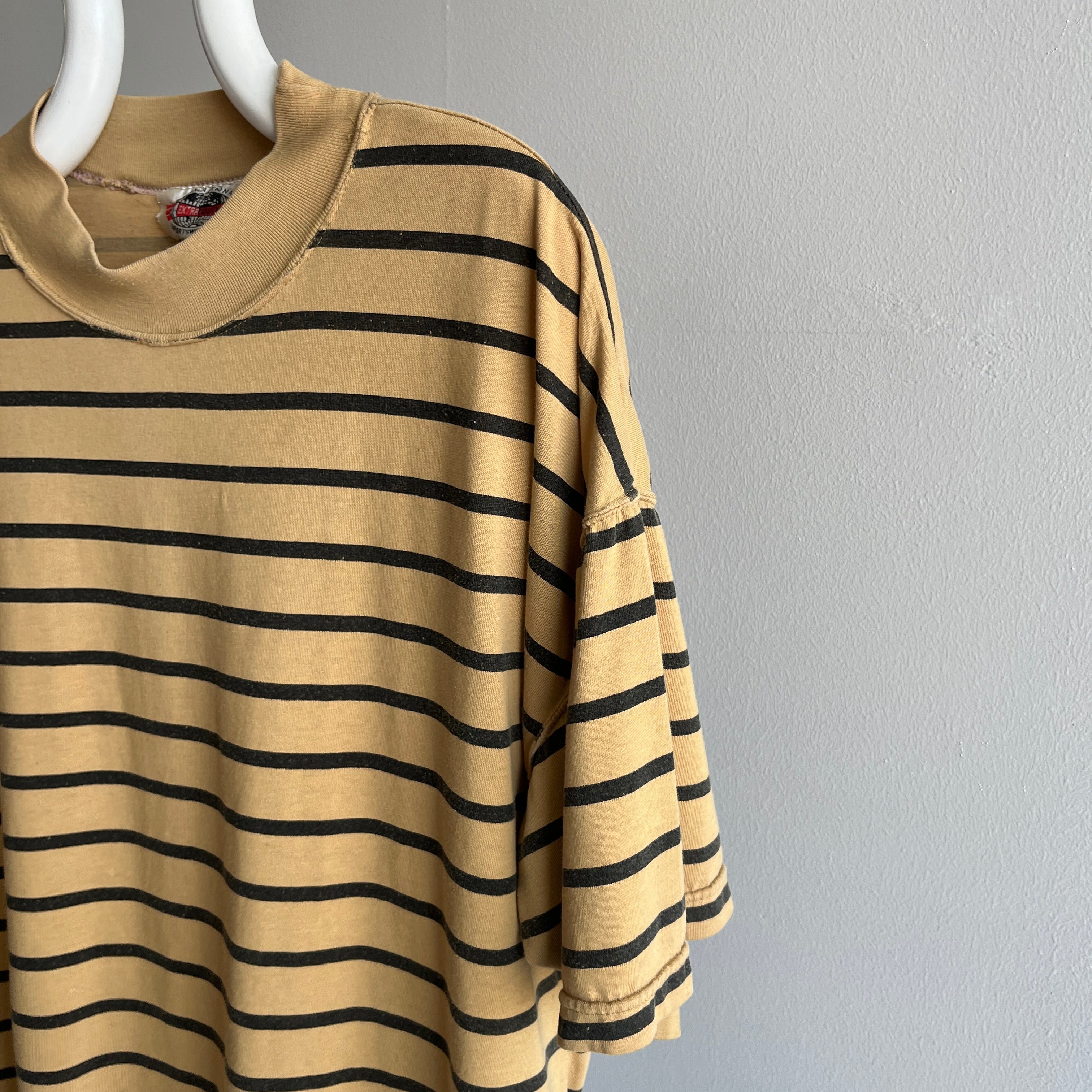 1980s International Sportswear Co Striped Mock Neck T-Shirt