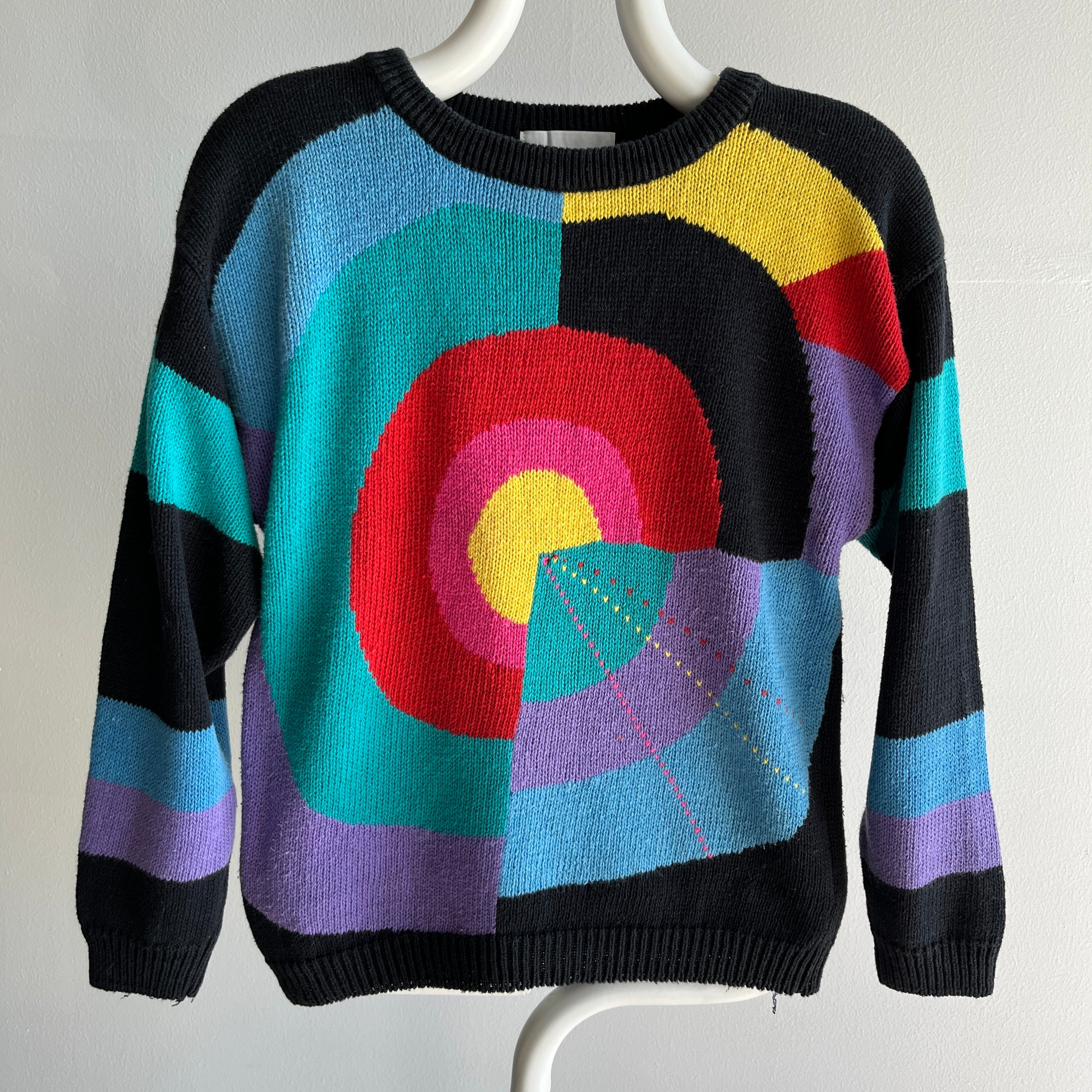 1980s Colorful Geometric Sweater - Cotton Blend