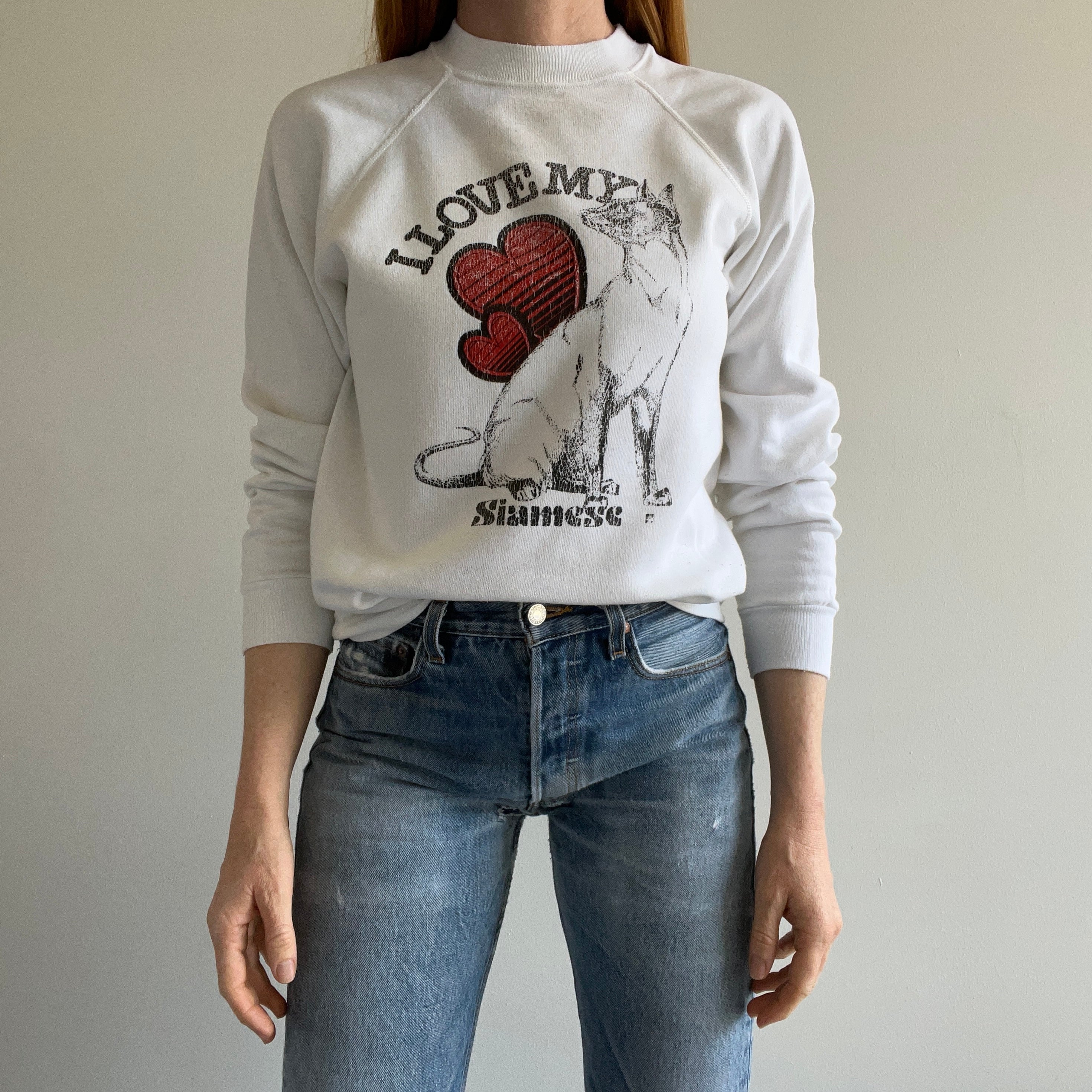 1980s I love my Siamese Cat Worn Out Sweatshirt